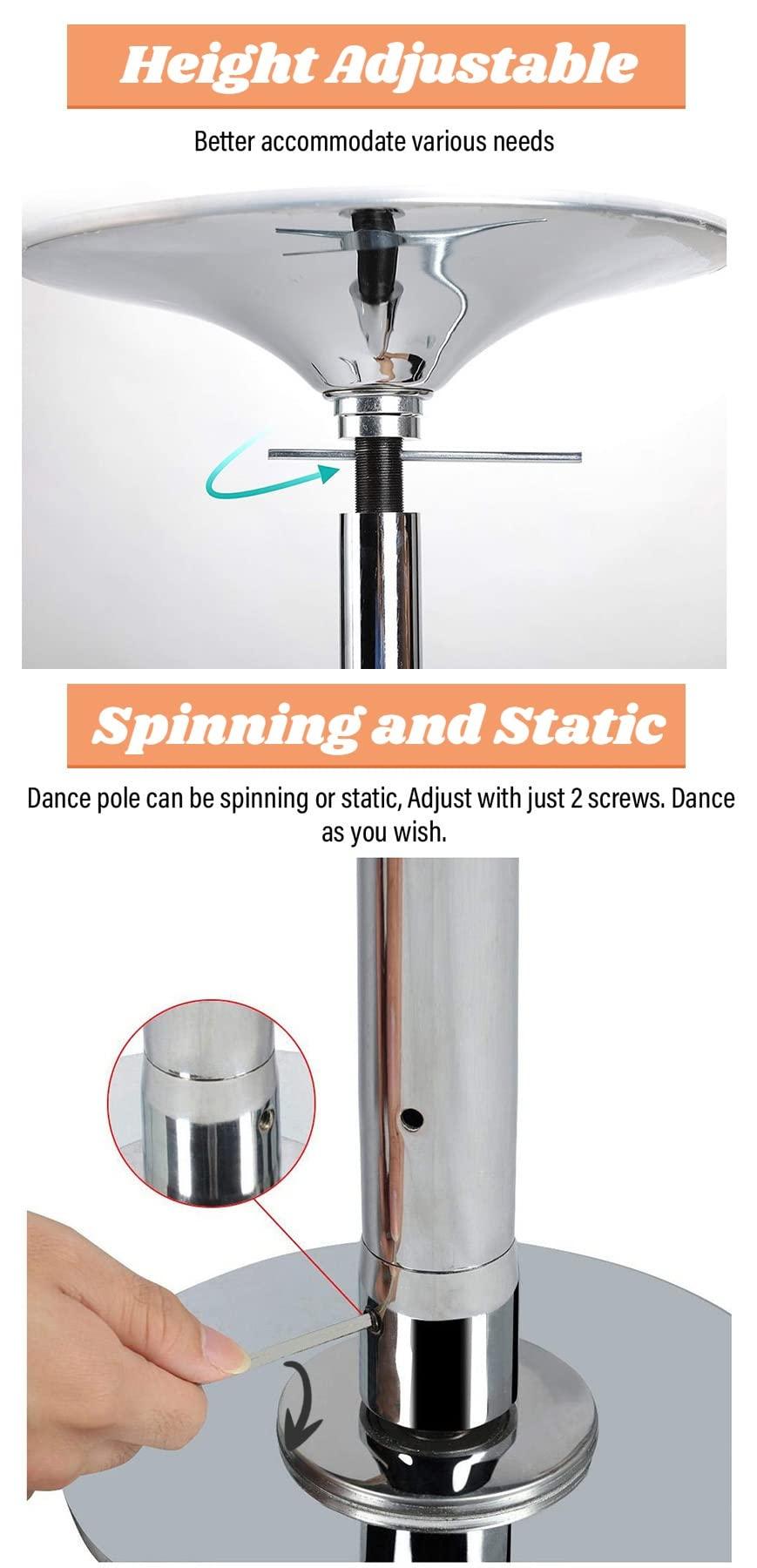 WAHHWF Stripper Poles for Home Heavy Duty, 7 8 9 9.5 10 10.5 11 12 12.5 feet Tall Dancing Pole Portable Removable Adjustable 45mm, Spinning Static Dance Pole with Extension Accessories Kit(10ft-10.6ft/311CM-