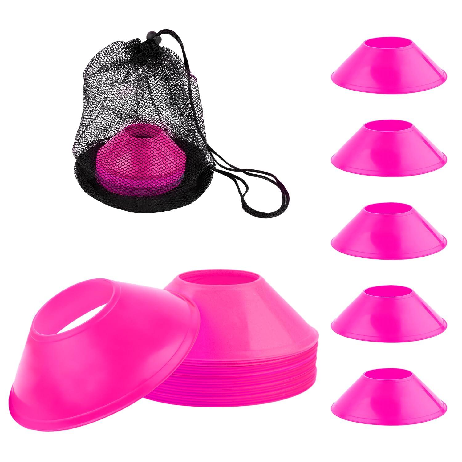 XIHIRCD XIHIRCD 25pcs Soccer Cones for Training with Mesh Bag, Flexible Agility Cones Mini Sports Training Cones Field Markers for Sports Basketball Football Drills Practice Equipment Skating Kids (Rose Red)