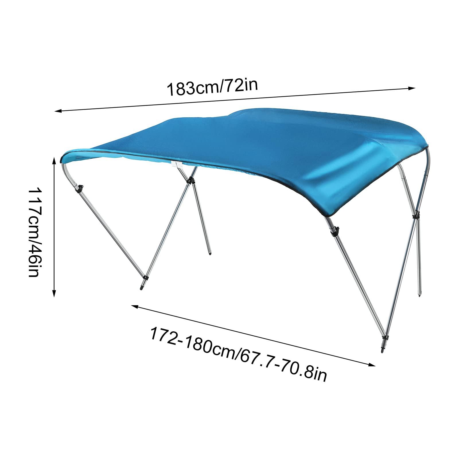 EEYBLAEEY Bimini Tops for Boats,Support Poles Fade Proof Marine 600D Oxford Cloth Storage Boot for Pontoon, V-Hull, Fishing, Sun Shade Boat Canopy 72inch Top Cover Blue
