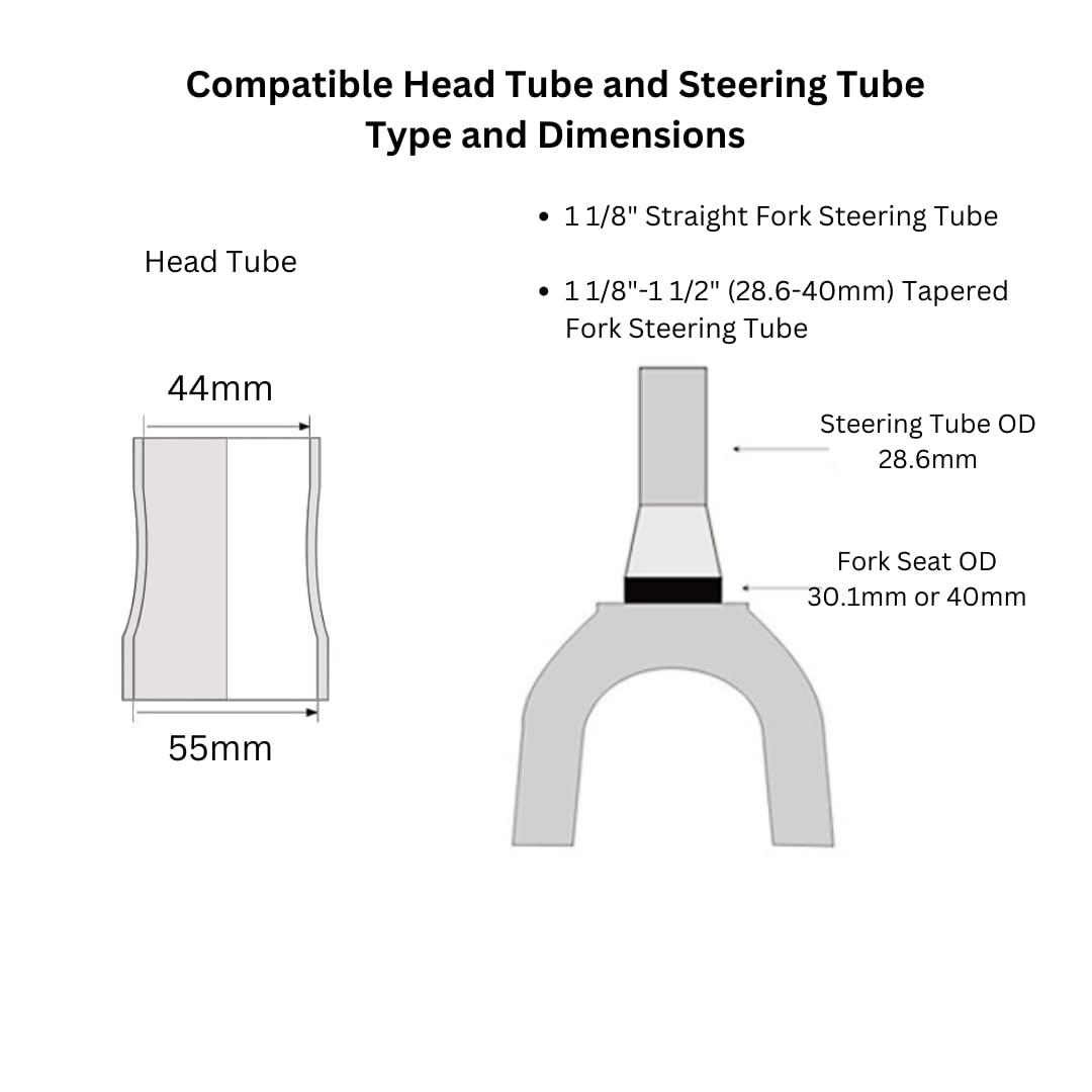 Juscycling Juscycling 44/55mm Bike Headset, ZS44 / ZS55 (Zero Stack), with Sealed Bearings for Straight and Tapered Fork Steering Tube (Black)