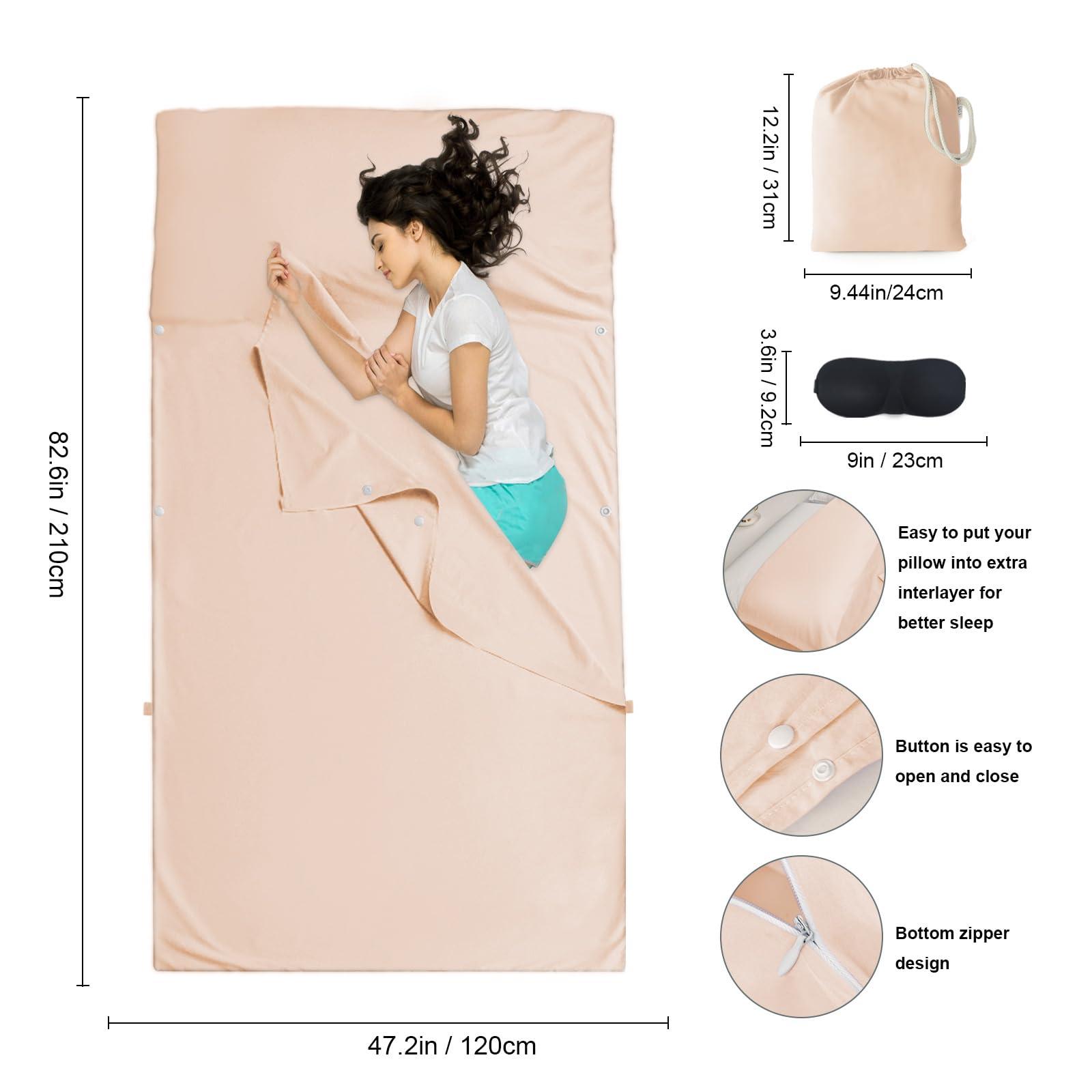 BREENHILL BREENHILL Cotton Sleeping Bag LinerSingle Camping Sheets & Travel Sheet Hostels & Traveling Sleep Sack for Backpacking, Hotels Lightweight Sleeping Bag Liners with Zipper Comfortable Pink