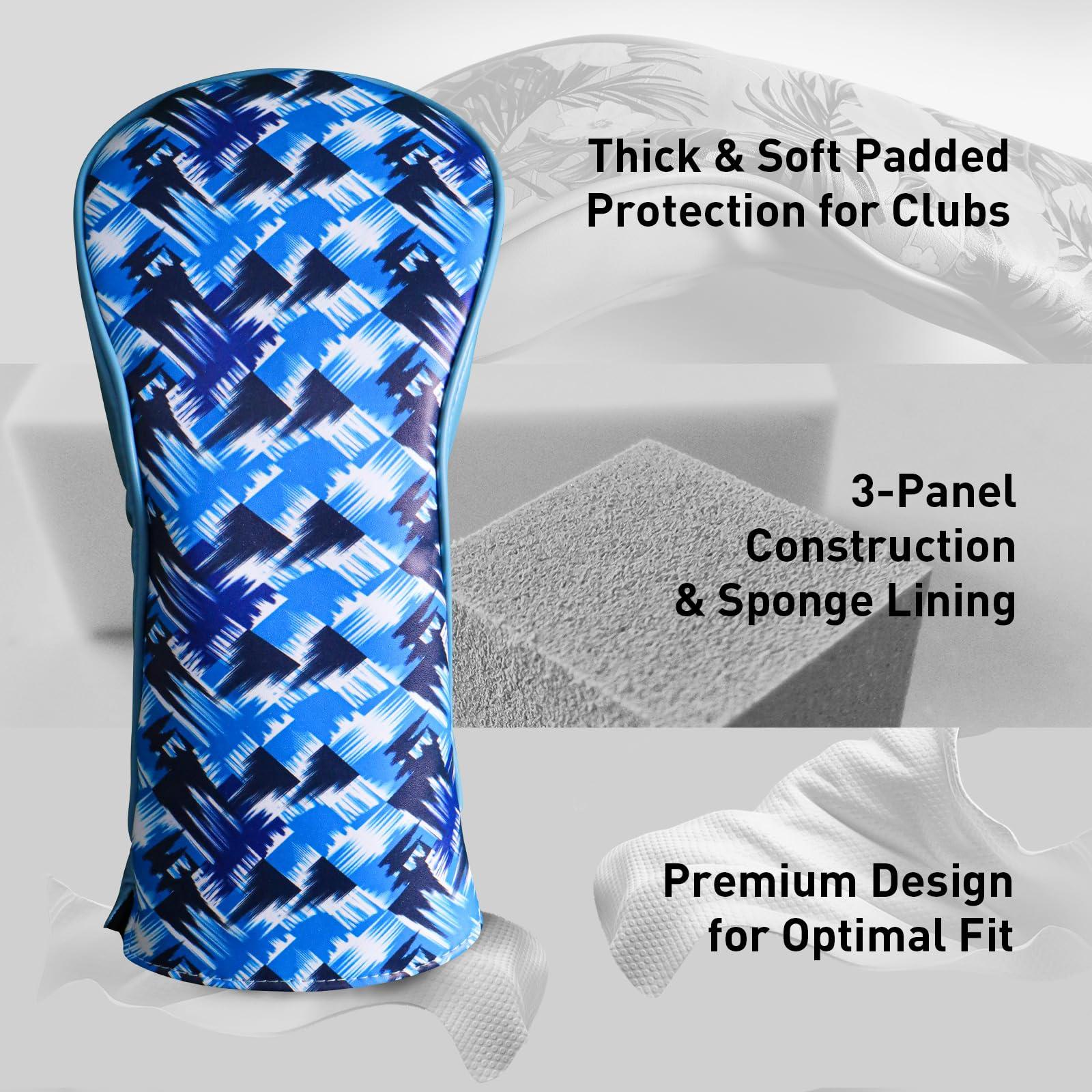 FINGER TEN FINGER TEN Golf Club Head Covers for Woods Driver Fairway Hybrid with Interchangeable Number Tag 1 3 5 Premium Leather Headcovers for Women Men (Royal Blue)