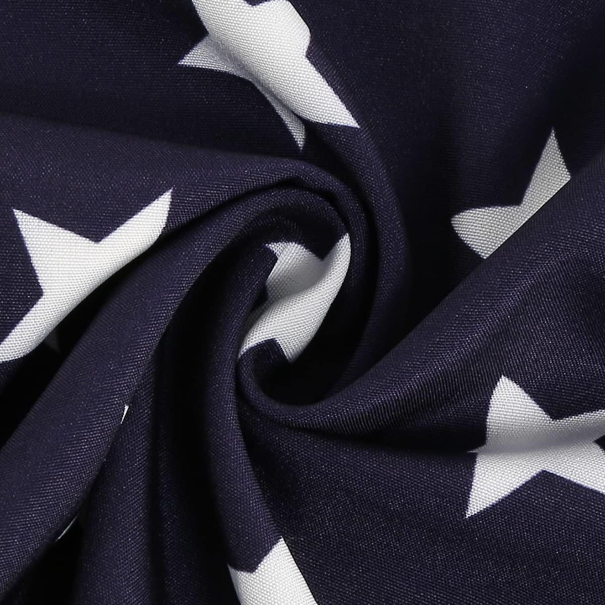 ABOCIW 4th of July Dress Women American Flag Dressy up Lapel Collar V Neck Short Sleeve Stars Shirt Dress A-line Knee Length Cocktail Party Patriotic Dress with Belt Navy Blue-Stars XL
