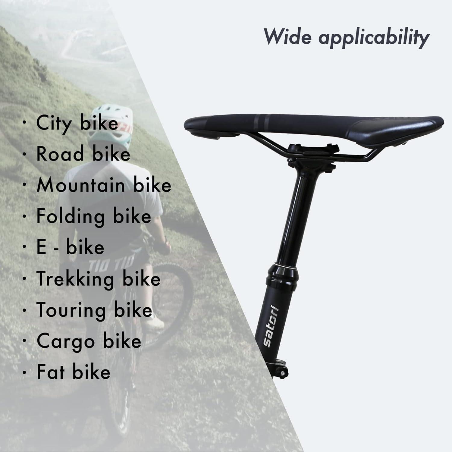 DJC Components DJC MTB Dropper Seatpost Height Adjustable 125mm Travel Stroke External Cable Routing Remote Control Satori(External 31.6mm Diameter)