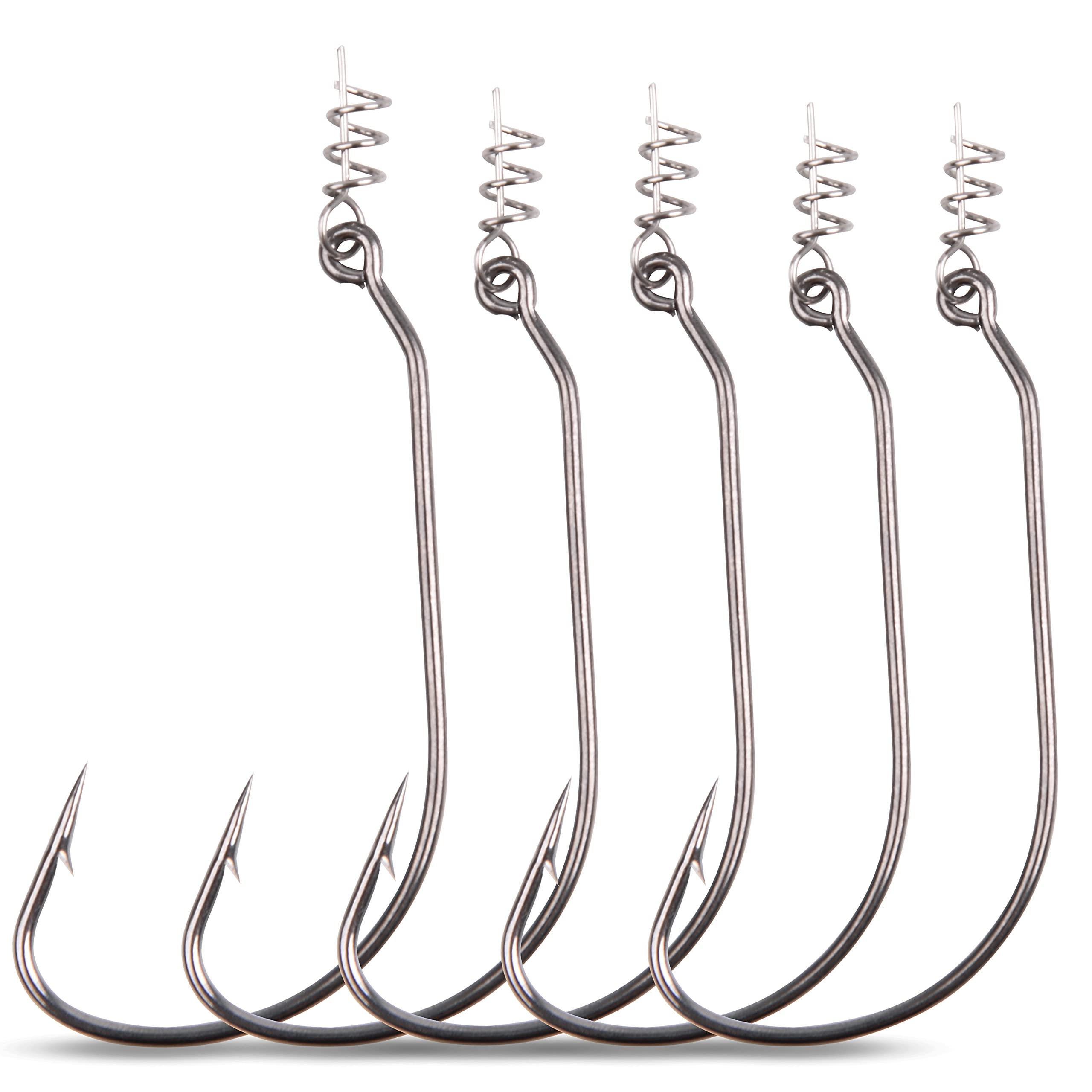 SILANON Twistlock Fishing Hooks,50pcs Worm Hooks with Centering Pin Spring Unweighted Swimbait Hooks for Soft Plastic Lures Baits Bass Fishing