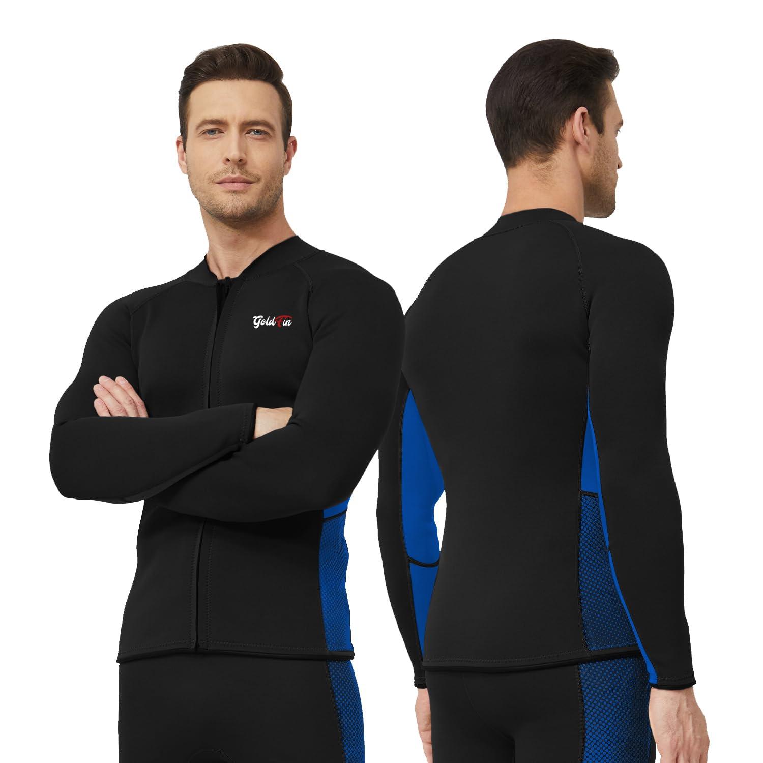 GoldFin GoldFin Mens Wetsuit Tops and Pants, 2mm Wet Suits Neoprene Jacket and Pants for Men Keep Warm for Water Sports Swimming Snorkeling Scuba Kayaking Diving Surfing (Blue, Small)