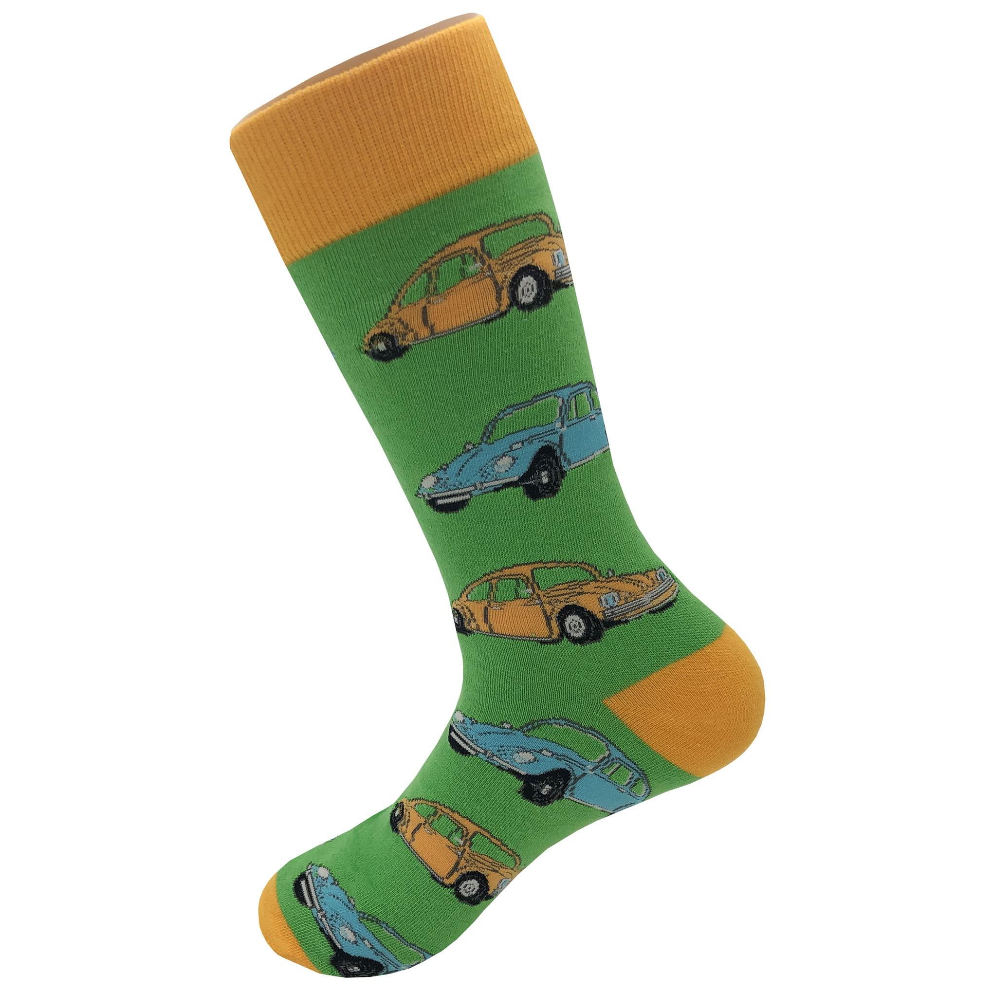 SockFly SockFly VW Beetle Green Dress Socks Funny Novelty Crazy Fun Design Men Size 8-12 Cotton Casual Crew Colorful Funky Fancy Socks Gift for Men