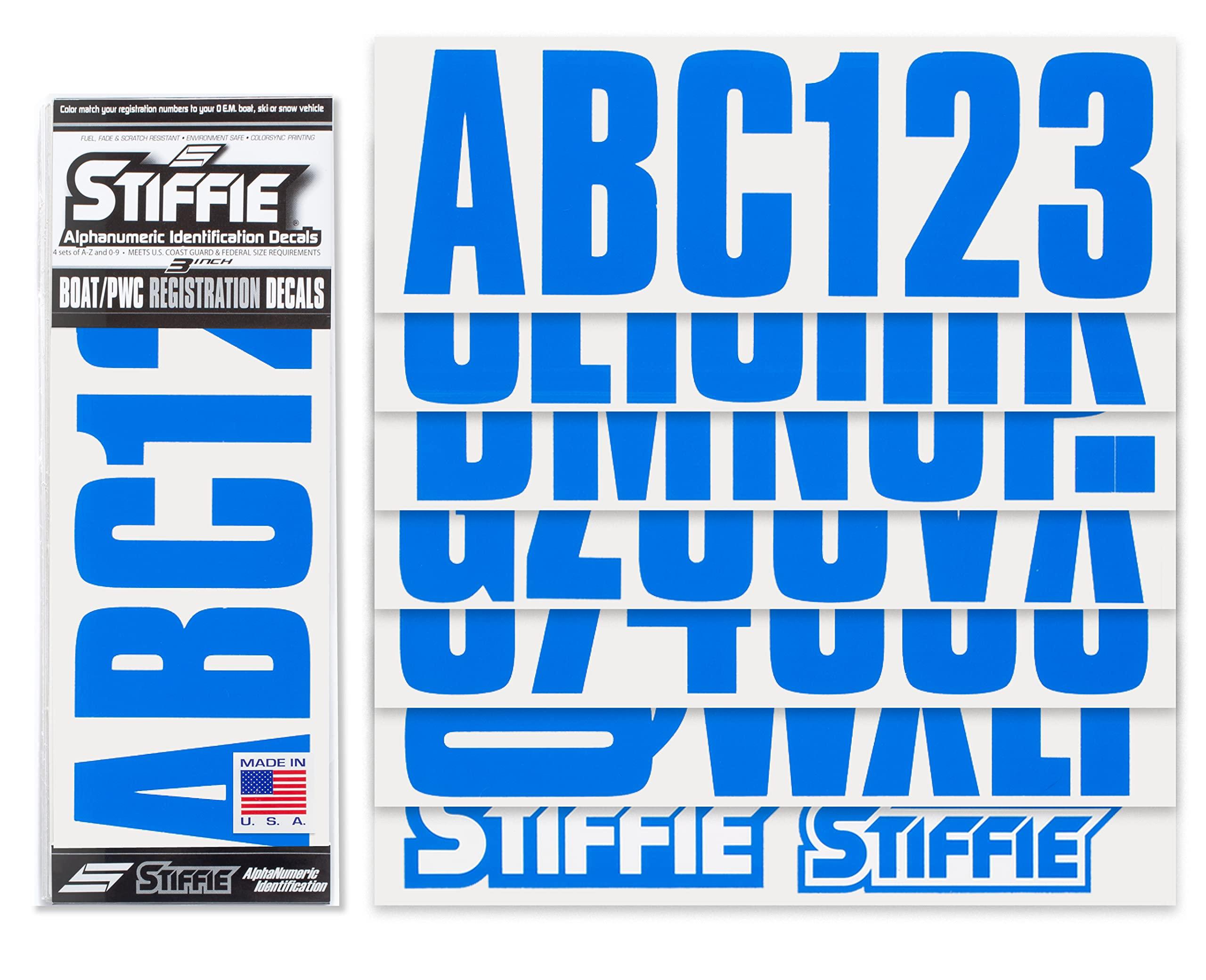 Stiffie STIFFIE Uniline Octane Blue 3\" Super Sticky Boat & PWC Registration Decals  Numbers Letters Stickers