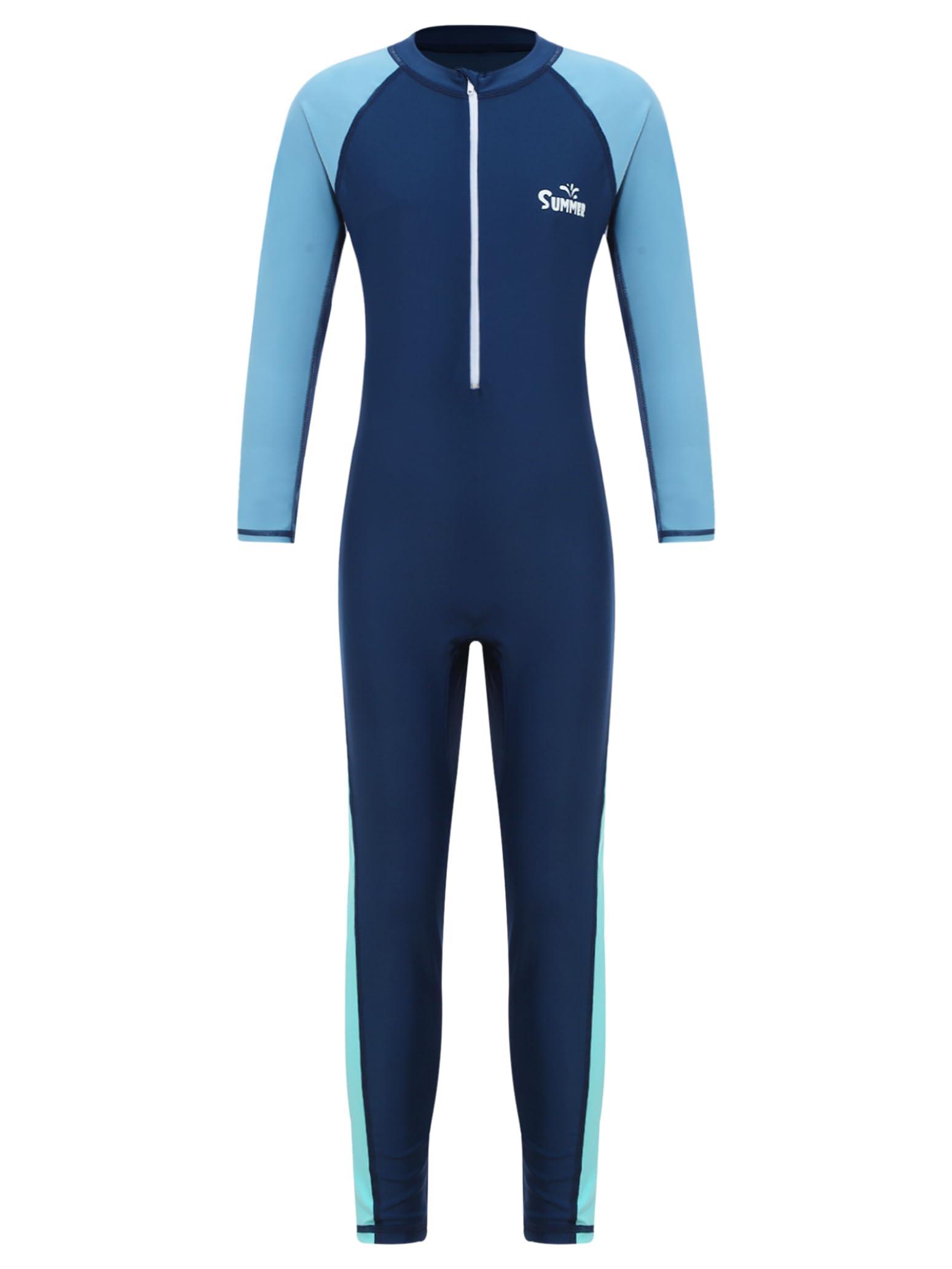 Nikiikoo Nikiikoo Kids Boys Girls One Piece Swimsuit Full Body Surfing Wetsuit Long Sleeve Rash Guard Swimwear Sunsuit Navy 15-16 Years