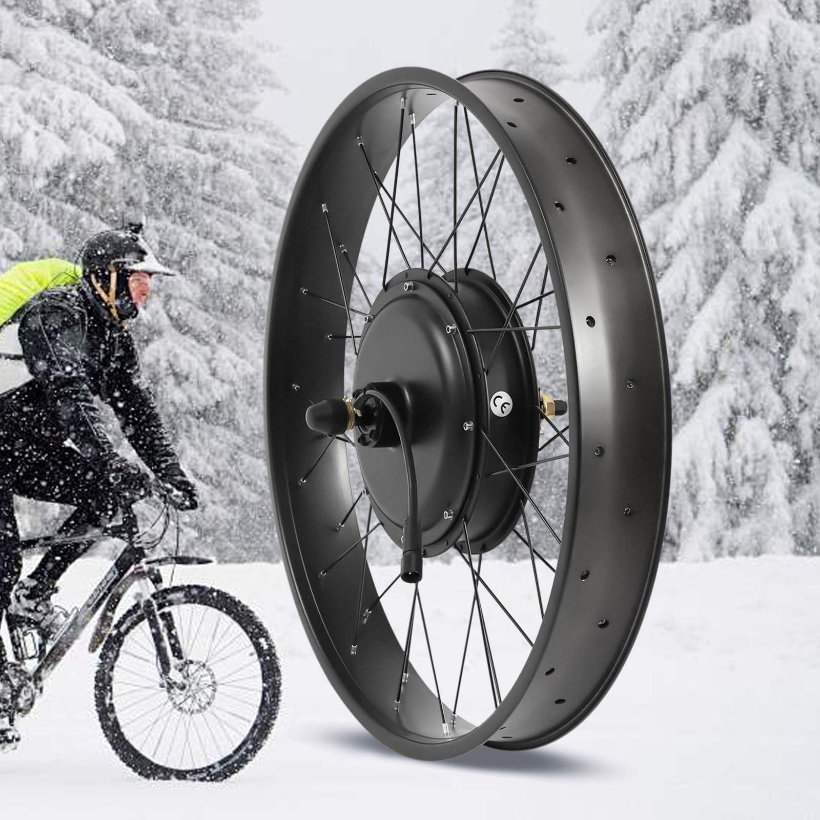 GOSHET 26" E-Bike Rear Wheel Conversion Kit, 48V 1200W Fat Snow Tire Motor Kit Electric Bike Wide Rear Wheel Hub Motor Brushless Gearless Motor with LCD Display for Snow Bikes Electric Bikes and Motorbikes