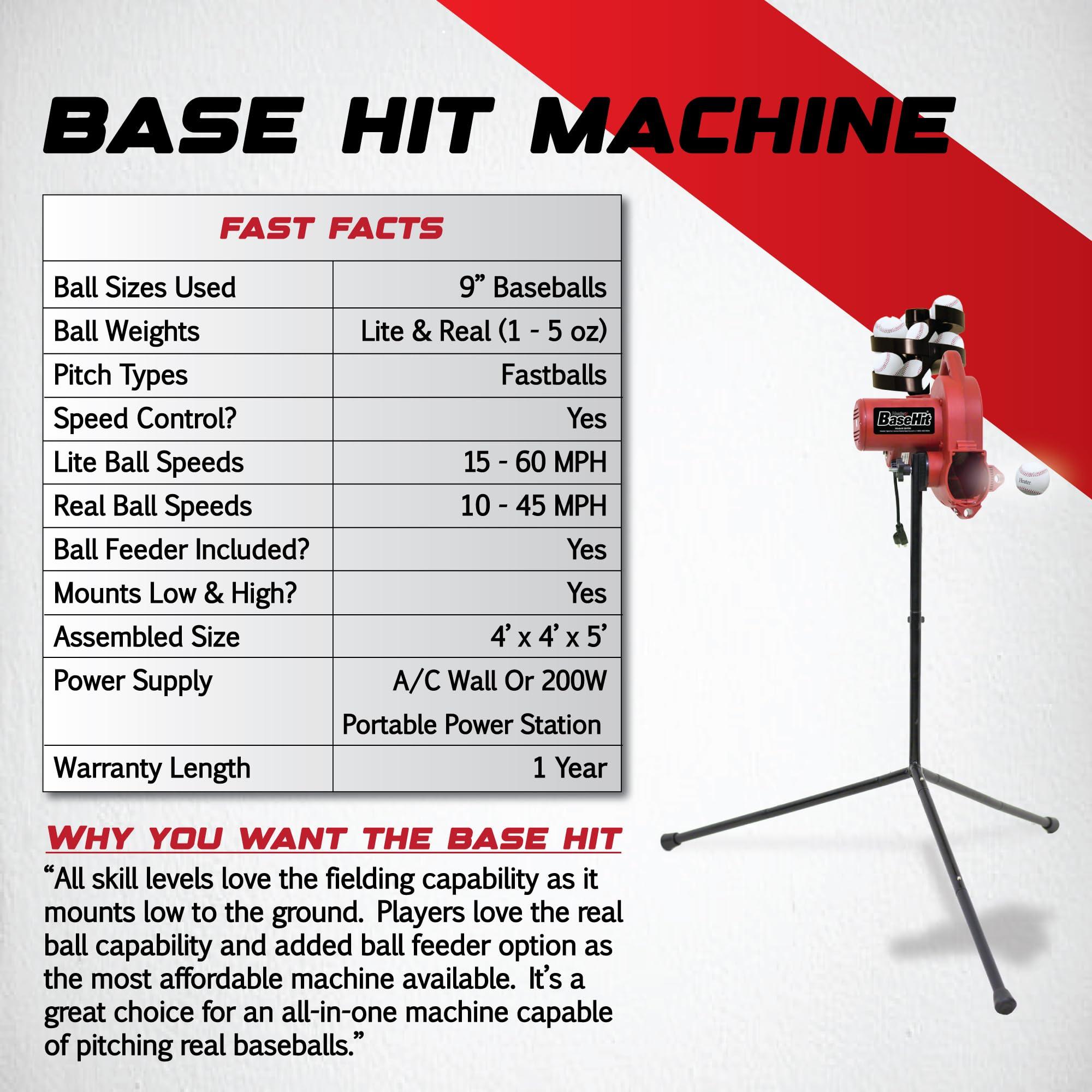 Heater Heater Sports Base Hit Lite Adjustable Baseball Pitching Machine 45 MPH Pitching Speed, Includes Automatic Ball Feeder, Extremely Accurate | Perfect for Hitting and Fielding Training for All Ages