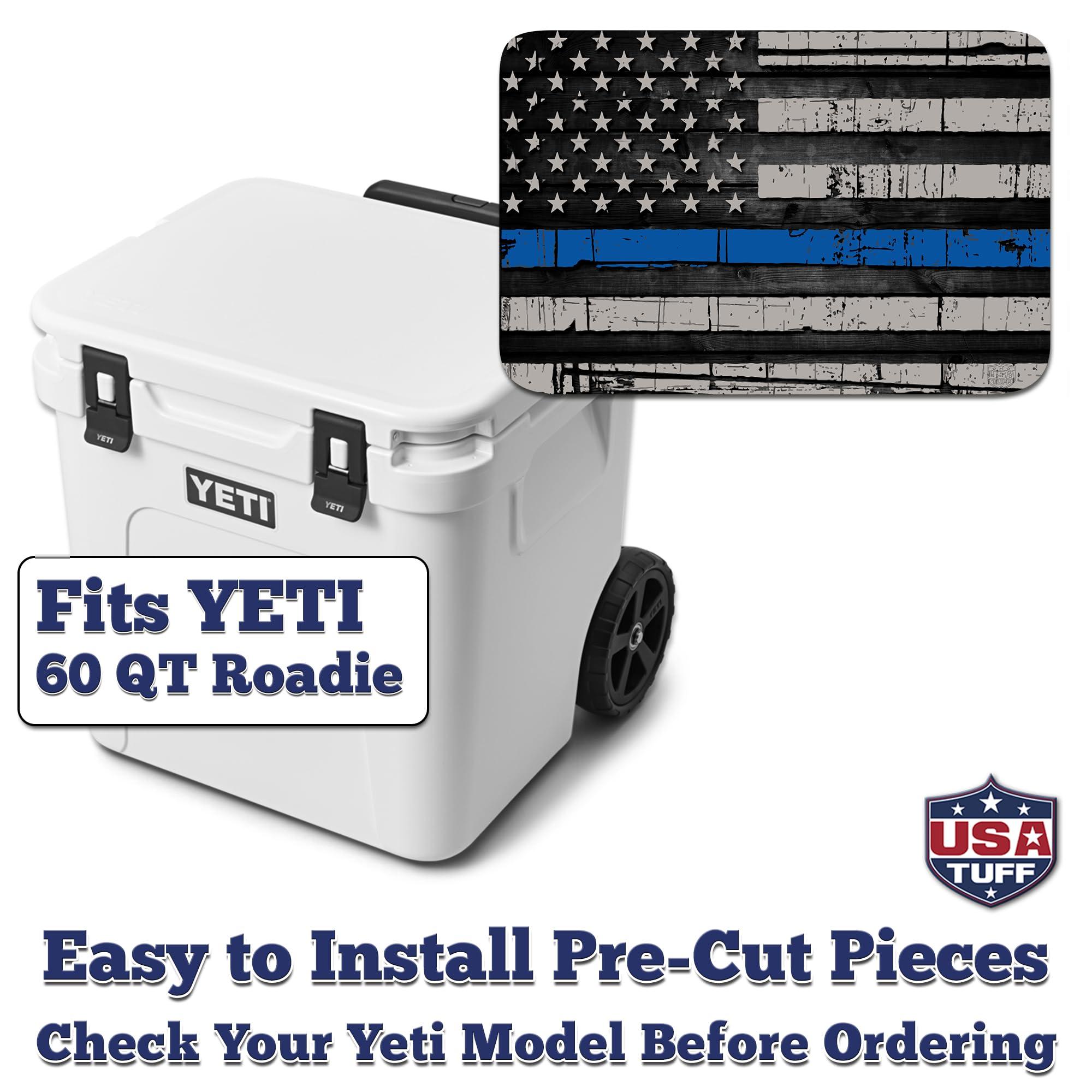 USATuff USATuff Vinyl Cooler Lid Kit Compatible with YETI 60 qt Roadie Wheeled | Easy Peel & Stick Application Cooler Skin Decal Wrap | Durable Pre-Cut Pieces | Made for Outdoor Use - Thin Blueline Flag