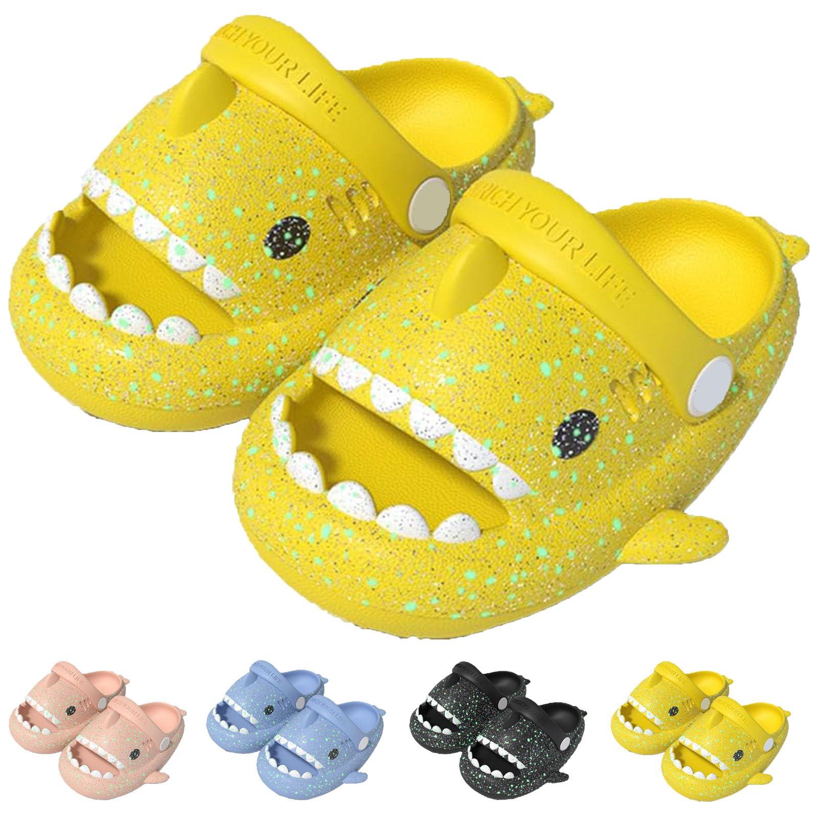 Jfxgjuv Jfxgjuv Angler Fish Slides Glow in The Dark Kids Shark Slides Glow in The Dark Luminous Shark Slippers Cloud Shark Slides with Strap Spooky Shark Slides (Yellow,10-11 Little Kid)