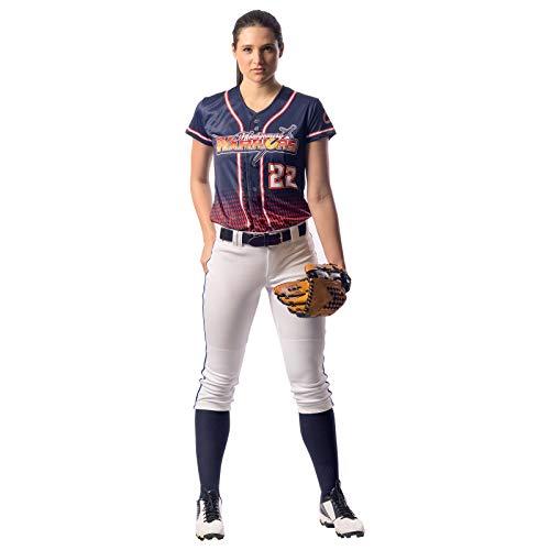 CHAMPRO CHAMPRO womens Low-rise Youth Softball With Tournament Traditional Low Rise Pant w/Braid, Black, White Pipe, Large US
