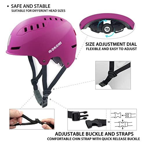 DKONI DKONI Bike Helmet with LED Lights Bicycle Helmets USB Rechargeable Front & Back LED Light Adult Cycling Helmet for Urban Commuter (Medium, Pink)