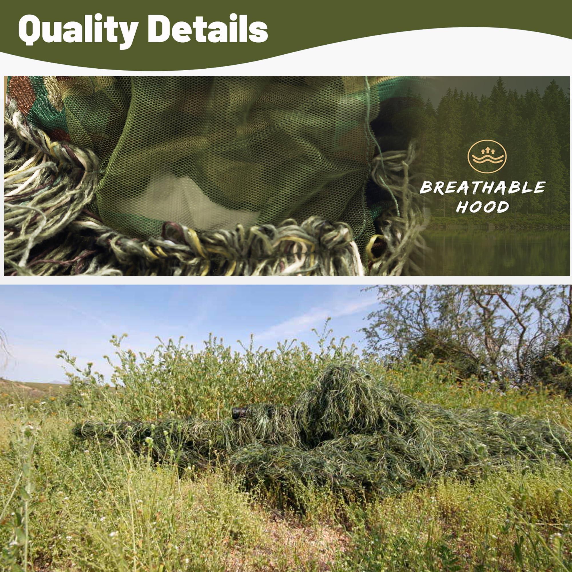 MOPHOTO MOPHOTO 5 in 1 Ghillie Suit, 3D Camouflage Hunting Apparel Including Jacket, Pants, Hood, Carry Bag Suitable for Unisex Adults (S/M/L/XL/XXL)