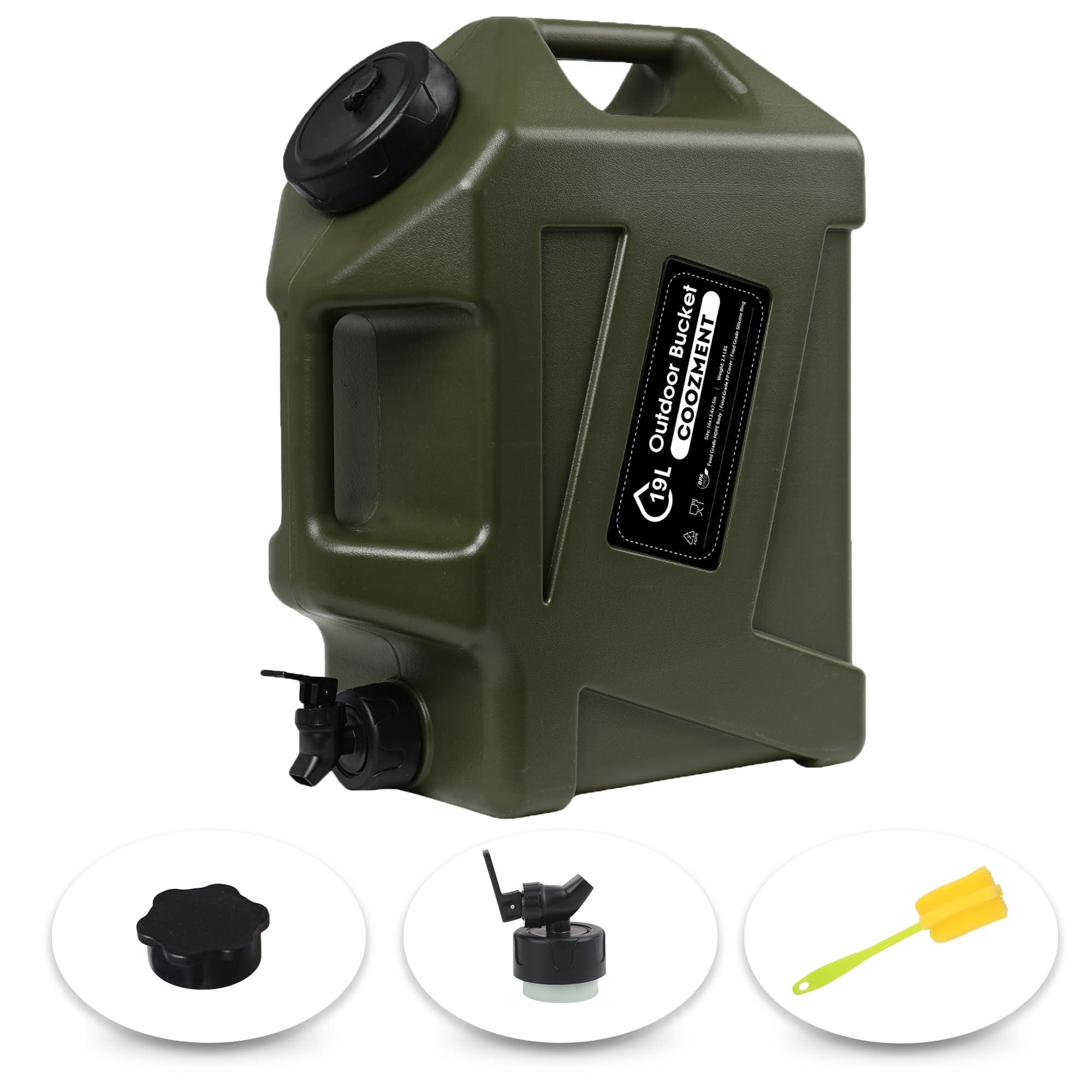COOZMENT COOZMENT 5 Gallon (19L) Portable Water Containers with Spigot, BPA Free Water Jug, Military Green Water Tank, Multifunction Water Storage Containers for Camping Outdoor Hiking,Emergency Stroage