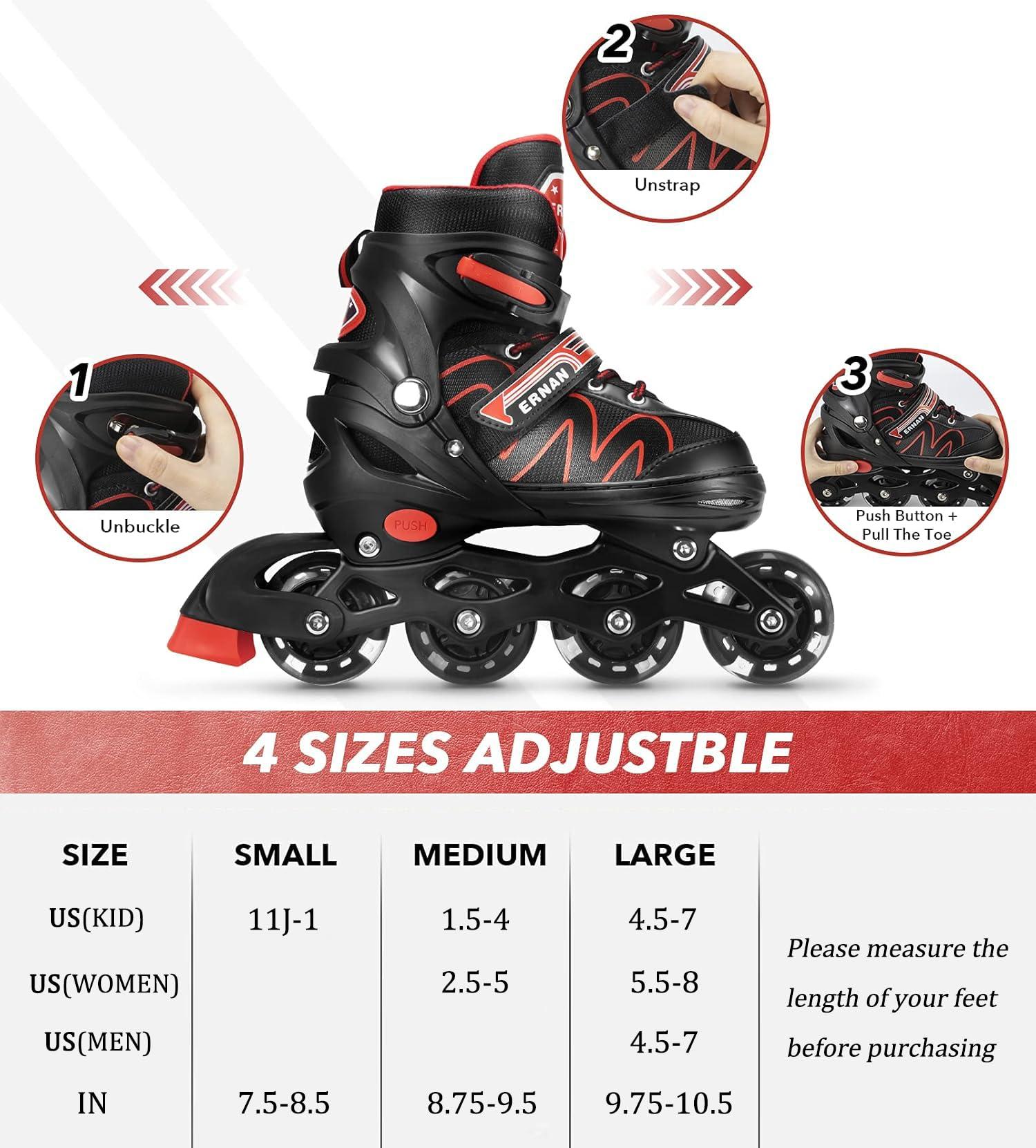 ERNAN ERNAN Inline Roller Skates,Adjustable Inline Skate for Kids and Adults with Full Light Up Wheels,Outdoor Roller Blades for Boys and Girls, Men and Women (Red)