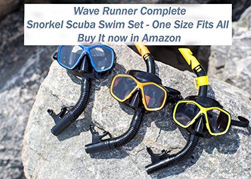 Wave Runner Wave Runner Snorkel Diving Mask with Adjustable Strap Great for Pools Beach Lake Includes Dry Valve Mask Strap Clip Flex Tube Mouthpiece and Purge Valve The Mask Includes Adjustable Strap (Black)