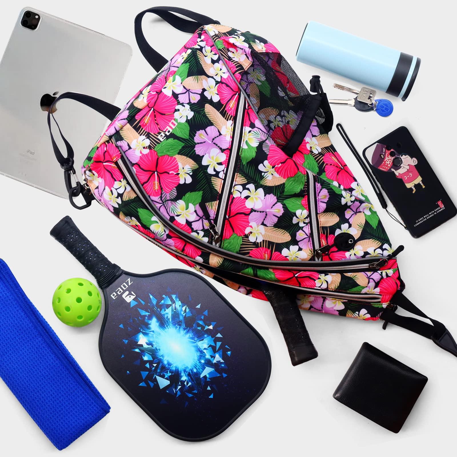 ZOEA ZOEA Pickleball Bag, Sport Pickleball Sling Bag for Women Man, Adjustable Pickleball Backpack with Water Bottle Holder, Fits 4 Paddles and All Your Other Gear (Mixed Purple)