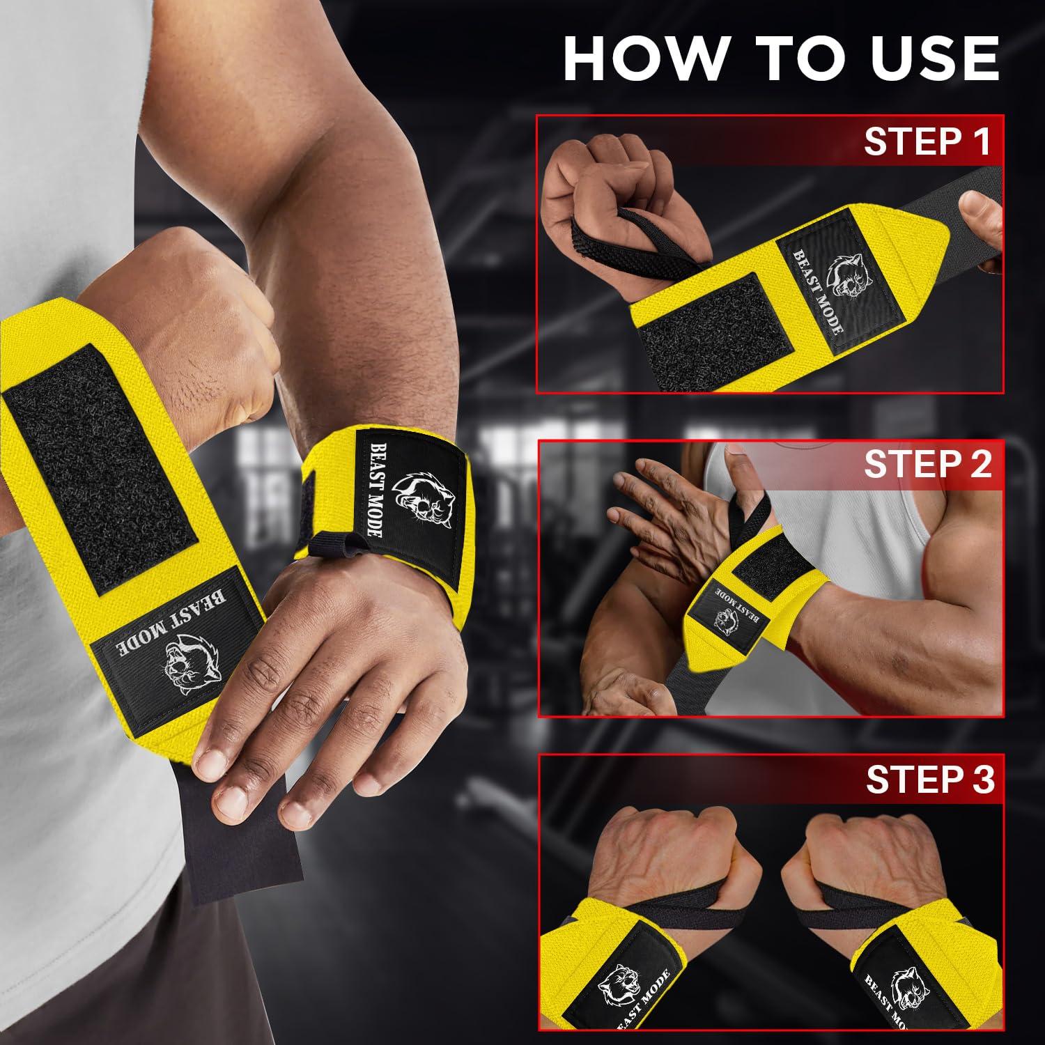 TECEUM TECEUM Weightlifting Wrist Wraps with Thumb Loop Yellow Arms on Fire 12 inch Heavy-Duty Workout Wrist Support & Protection Ideal for Powerlifting, Strength Training, Bodybuilding