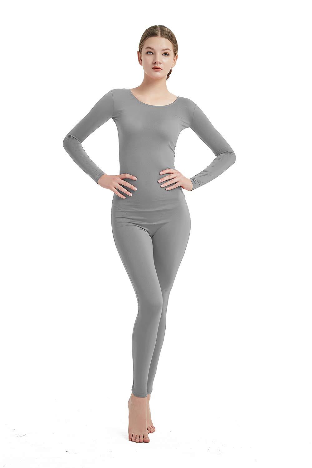 Full Bodysuit Full Bodysuit Womens Long Sleeve One Piece Jumpsuit Spandex Zentai Unitard (Small, Grey)