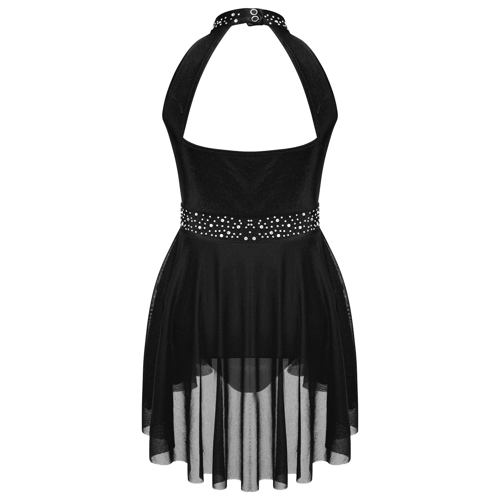 JEATHA JEATHA Kids Girls Rhinestone Sleeveless Mock Neck Figure Skating Dress Gymnastic Ballet Dance Skirt Leotard Black&Burgundy 8