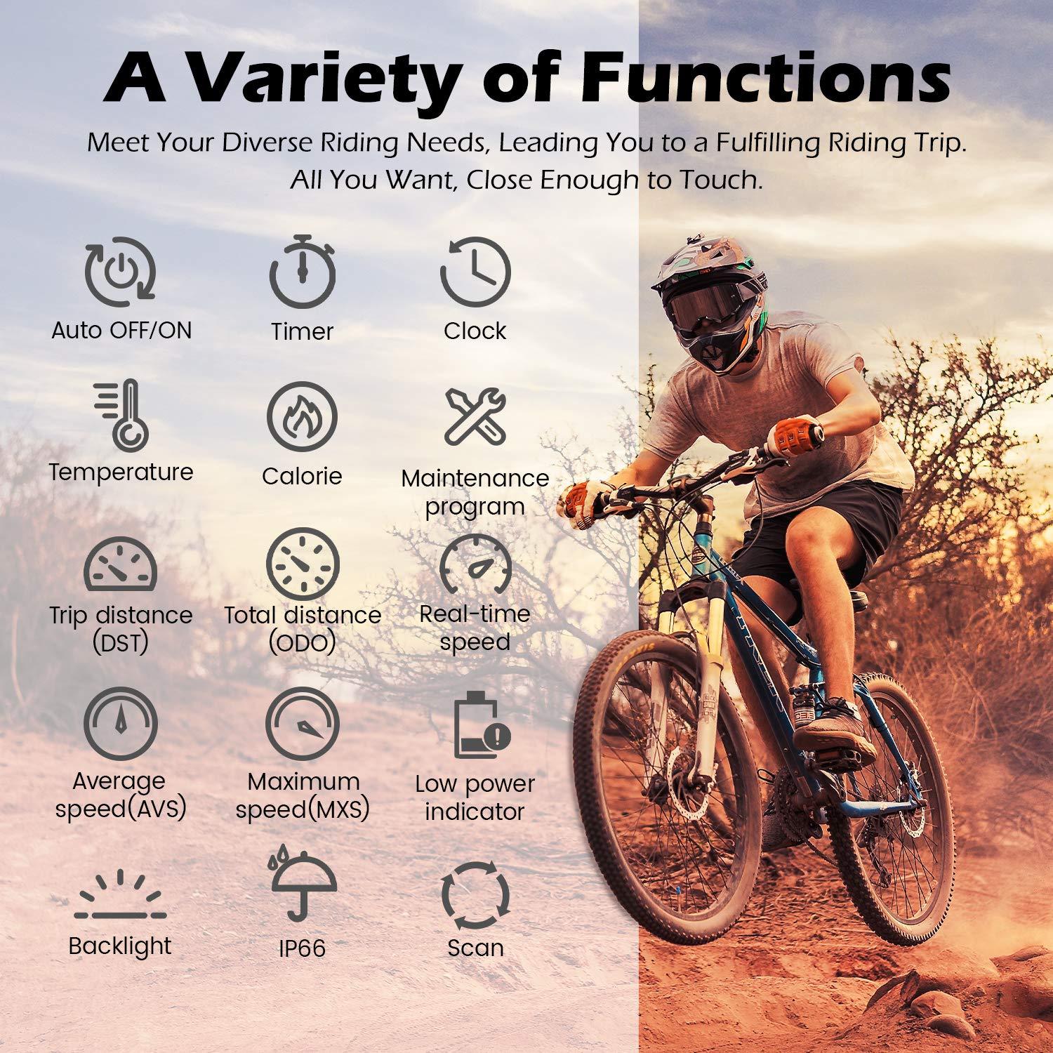 PRUNUS PRUNUS Bike Speedometer and Odometer Wireless Waterproof Bicycle Computer with Touch Sensor Switch, Big Digital LCD Screen, Automatic Wake-up for Outdoor MTB Road Cycling and Fitness