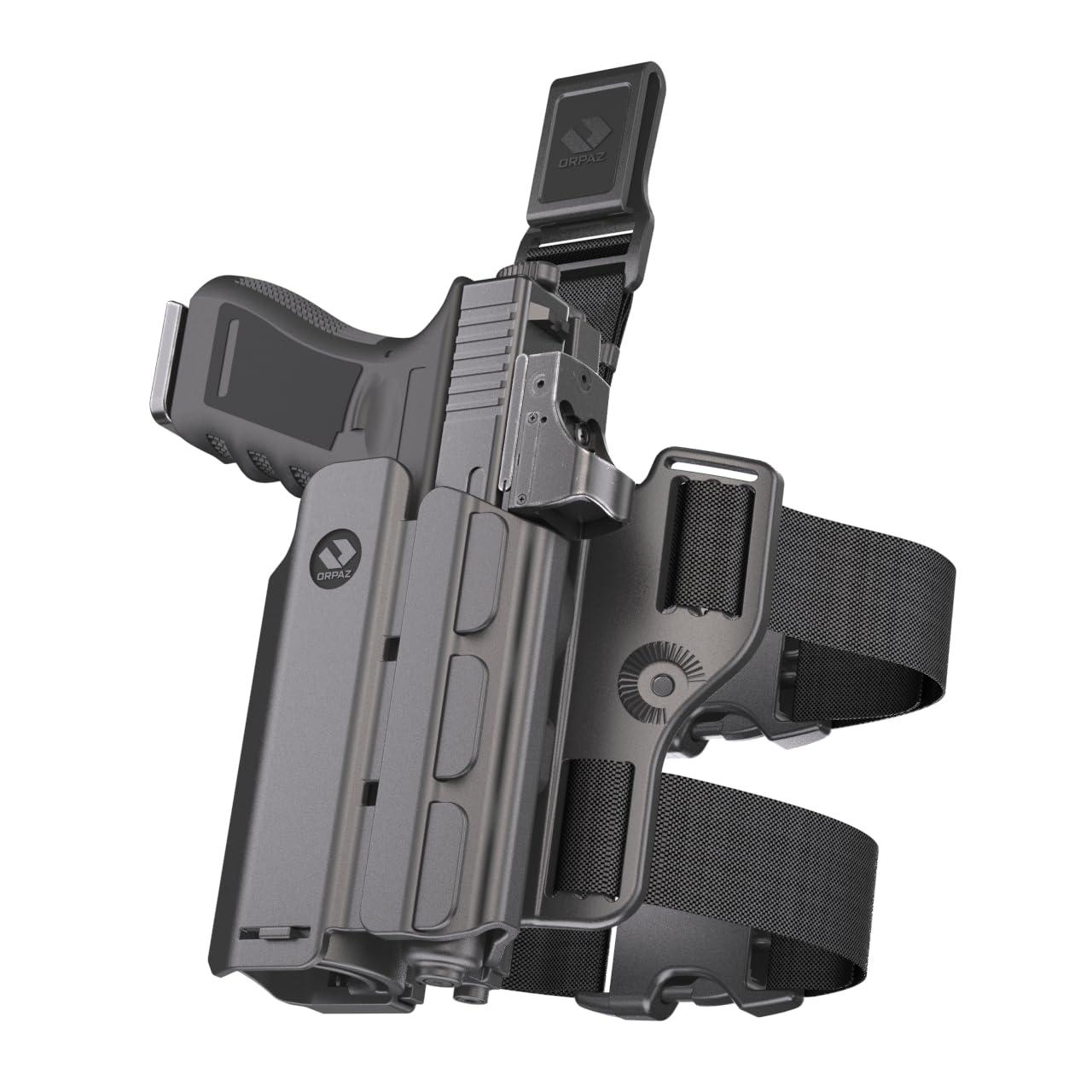Orpaz Orpaz T40 Light Bearing Holster Left-Handed, Adjustable and Modular Holster with Flashlight Fits Most Pistols and Most Lights, Lasers, Sights and Optics (T40 Large, Drop-Leg)