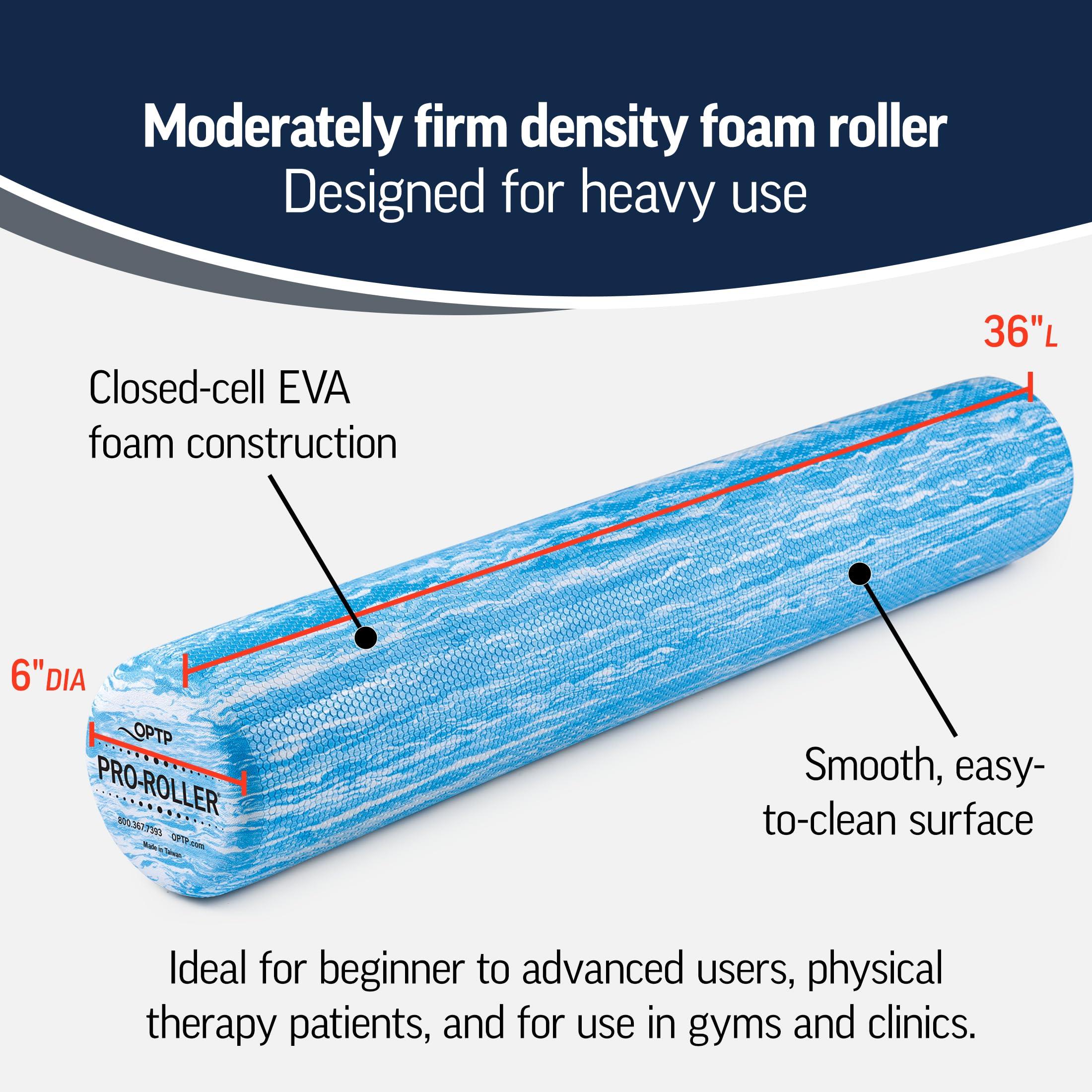 OPTP OPTP PRO-ROLLER Standard Density Foam Roller - Durable Roller for Back Massage, Deep Tissue Foam Roller Exercises, Stretching, Fitness, Yoga and Pilates - 36 Inches by 6 Inches, Blue