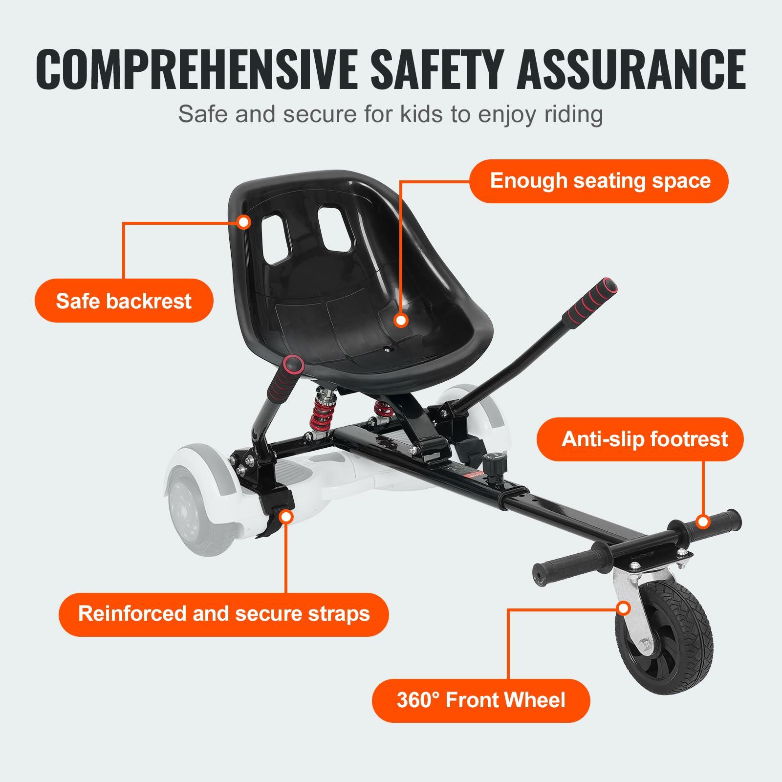 VEVOR VEVOR Hoverboard Seat Attachment, for 6.5" 8" 8.5" 10" Hoverboards, Dual Shock Absorption System, Grips Control, Adjustable Length 270 LBS Load Capacity, Buggy Attachment, for Kids Adults