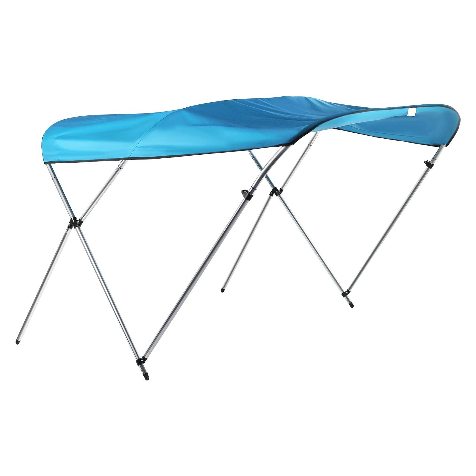 EEYBLAEEY Bimini Tops for Boats,Support Poles Fade Proof Marine 600D Oxford Cloth Storage Boot for Pontoon, V-Hull, Fishing, Sun Shade Boat Canopy 72inch Top Cover Blue