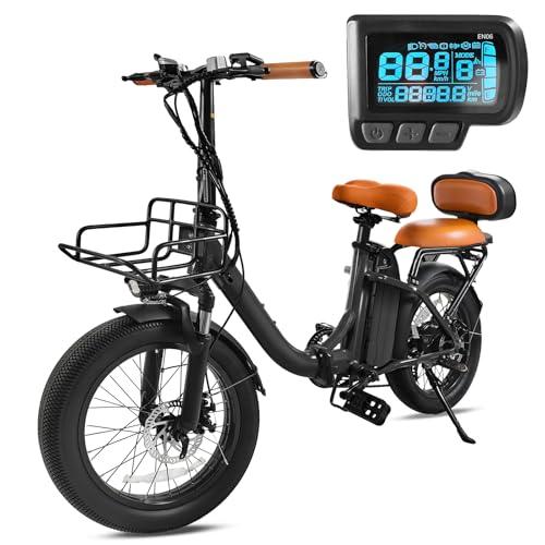 KORNORGE KORNORGE Electric Bike for Adults, 20" Ultra Light Foldable Electric Bike, 20MPH, 7-Speed and Dual Shock Absorber with Rear Seat Cushion, Electric Cruiser Bike with Basket for Female Male