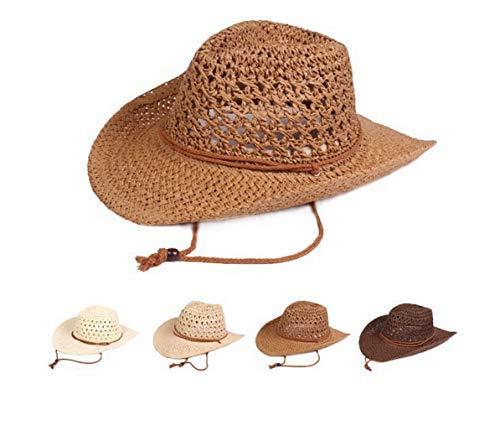 Greenery-GRE Men\'s Women\'s Straw Hat Summer Floppy Packable Panama Fedora Beach Sun Hat UPF 50+ Roll Up Foldable Large Brim Sun Protection Newsboy Travel Fishing Cap with Adjustable Chin Strap (Beige)