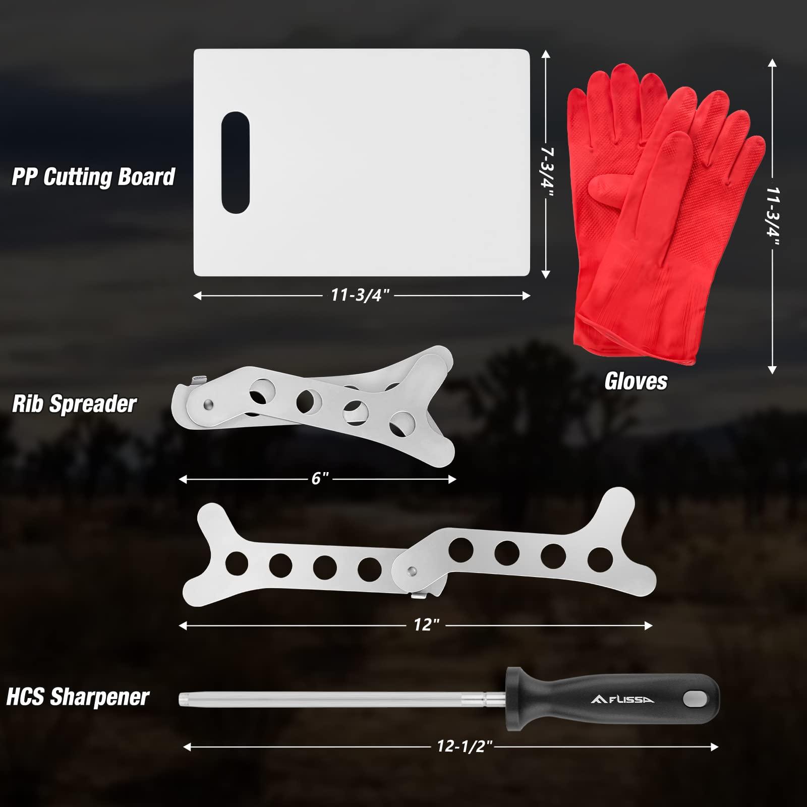 FLISSA Flissa Hunting Field Dressing Kit, 10 Piece Hunting Knife Set with Skinning Knife, Butcher Game Processing Kit with Portable Storage Case for Deer, Meat Processing, Fishing, Camping, Survival (Green)