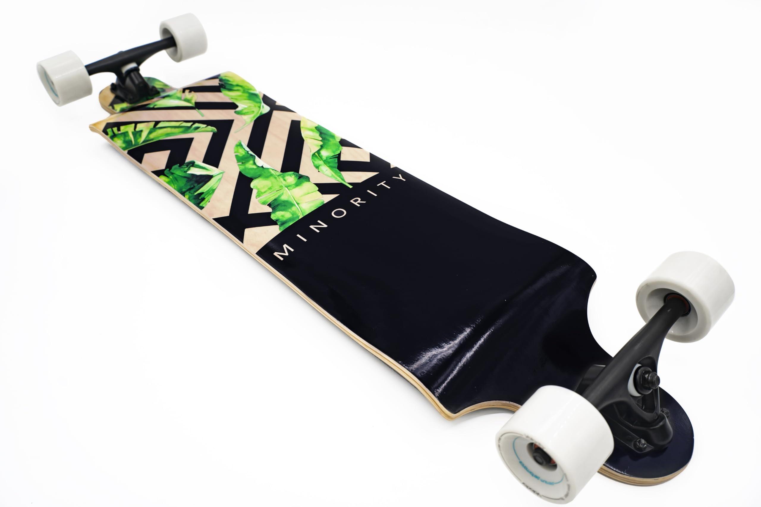 MINORITY MINORITY Downhill Maple Longboard Skateboard | 40-inch Drop Trough Deck | Made for Cruising Ride (Tropical)