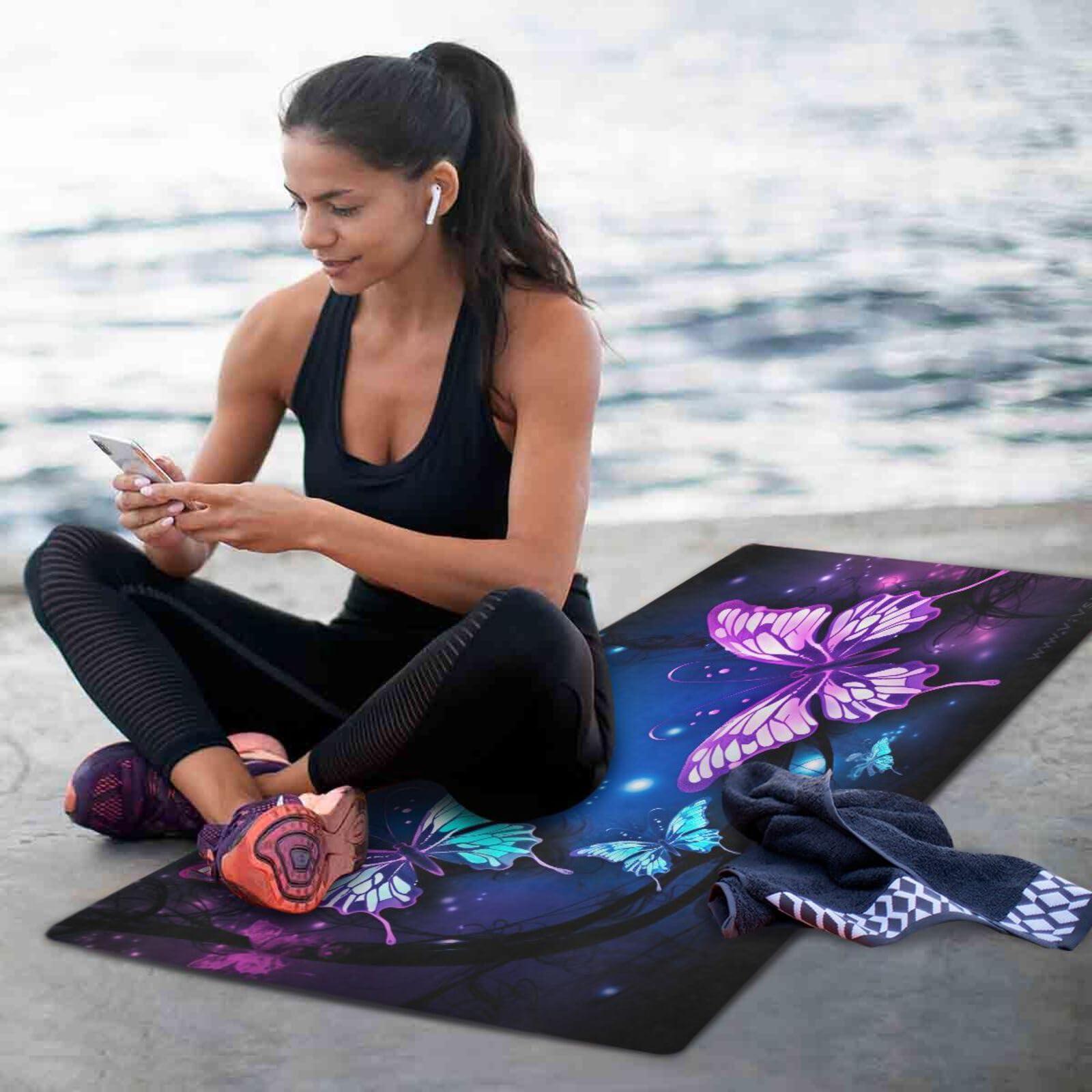 FLildon FLildon Purple Butterfly Yoga Mat Thick Non Slip Yoga Mat Workout Mat for Men Women, Exercise & Exercise Mat for Home Gym, Yoga, Pilates, Stretching, and Floor