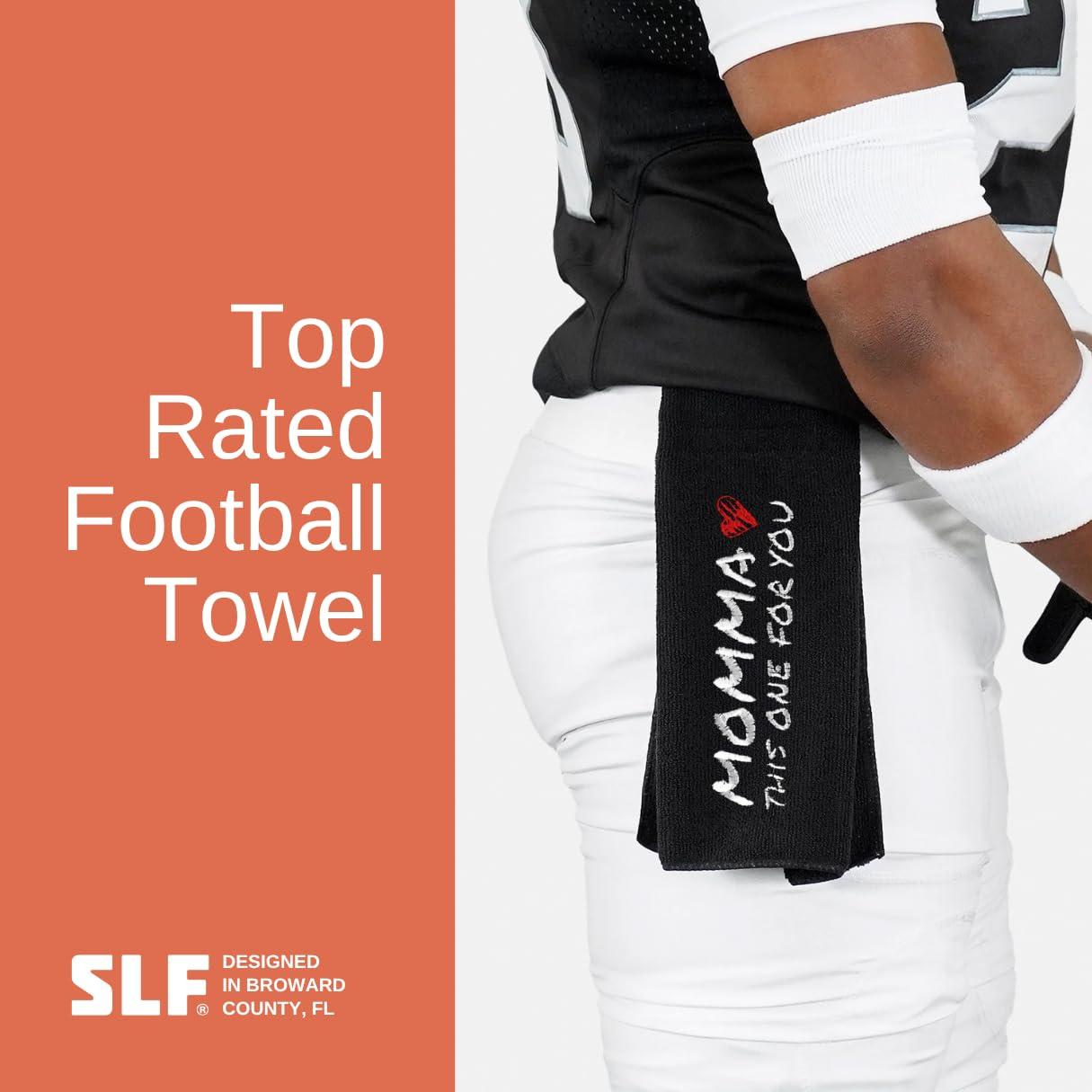 SLEEFS SLEEFS Football Towel - Cotton Quarterback QB Towel for The Football Field - Bi-Fold Hook & Loop Closure - Men/Youth/Boys/Adults - Momma Black