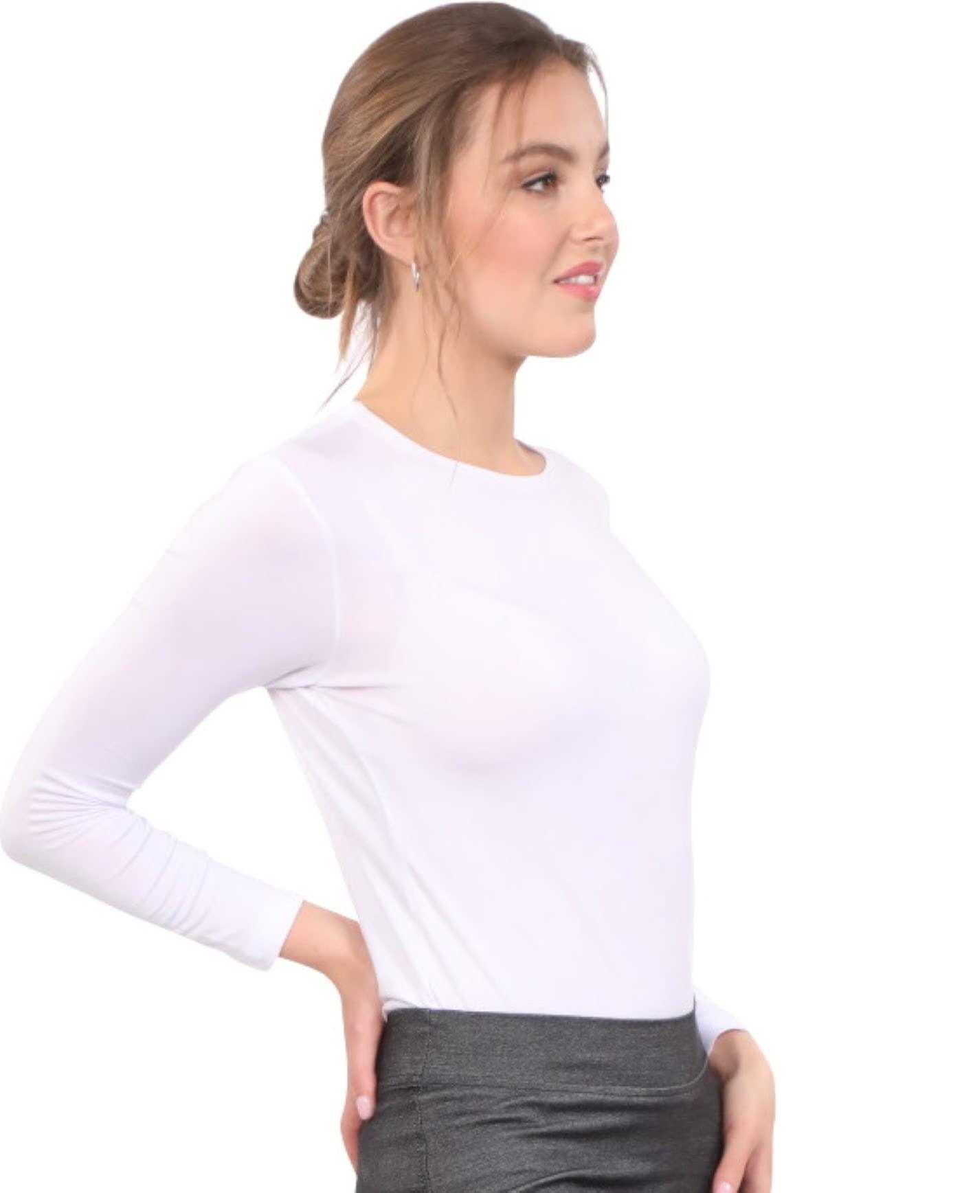 Kosher Casual Kosher Casual Women's Modest Long Sleeve High Crew Neck Layering Top Medium White