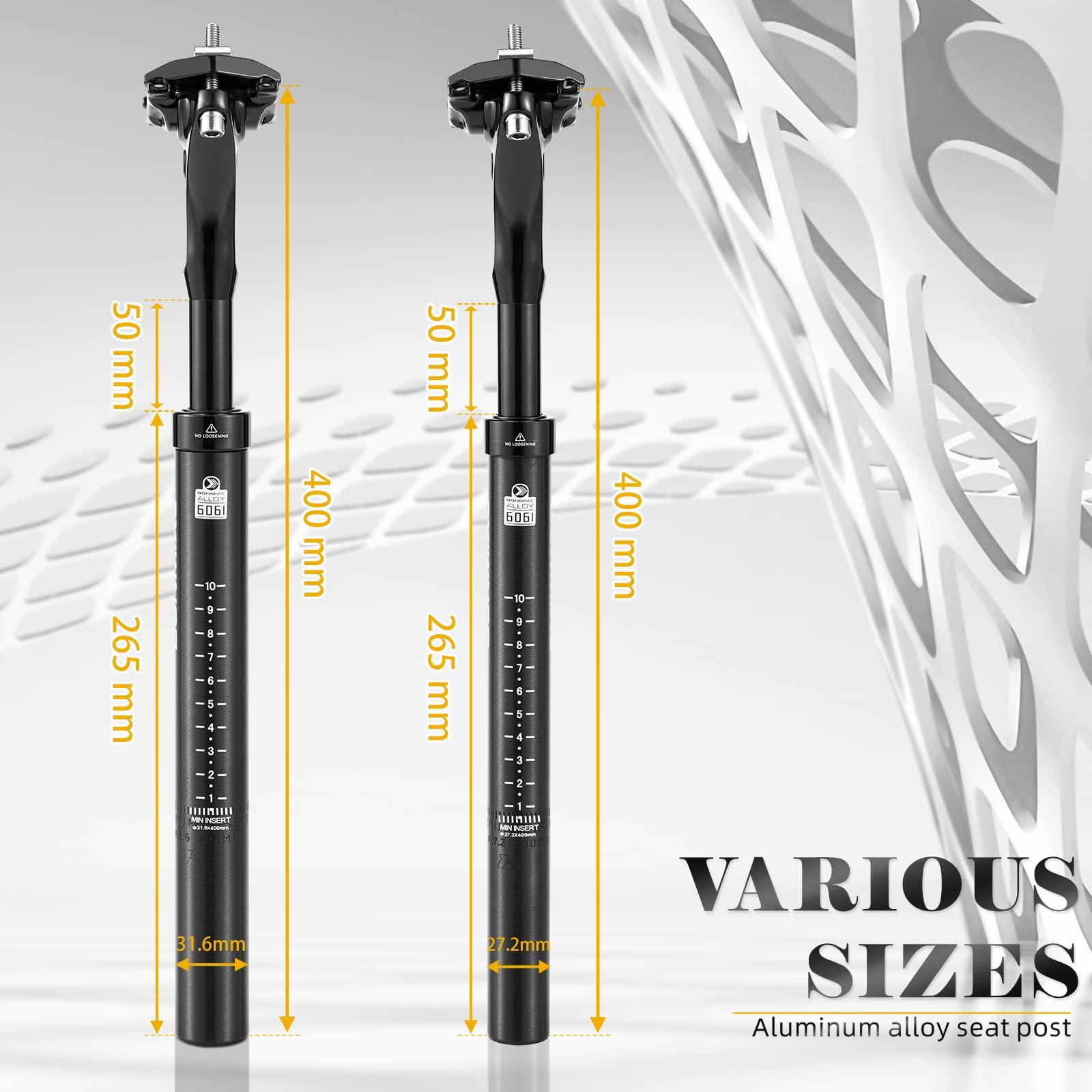 BONMIXC BONMIXC Suspension Seatpost 27.2 400mm Layback, 300lb Support for Larger & Tall Riders, Reduce Wind Drag, Anti-Slip Shock Absorbing Alloy Bike Seat Post, Adjustable Two-Way-Bolt Clamp