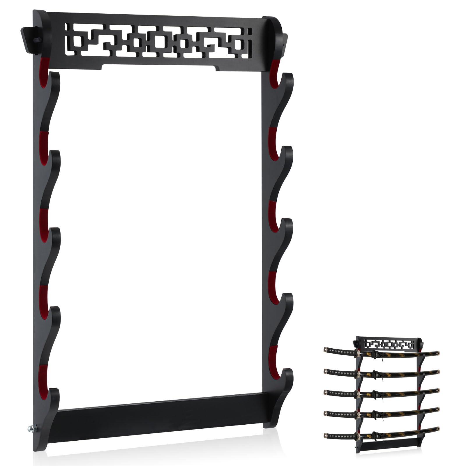 Barydat Barydat Katana Sword Holder Stand Wall Mount Katana Samurai Sword Display Rack Hanger Gifts for Christmas Japanese Wakizashi Hobby Collection for Men(5 Tier)