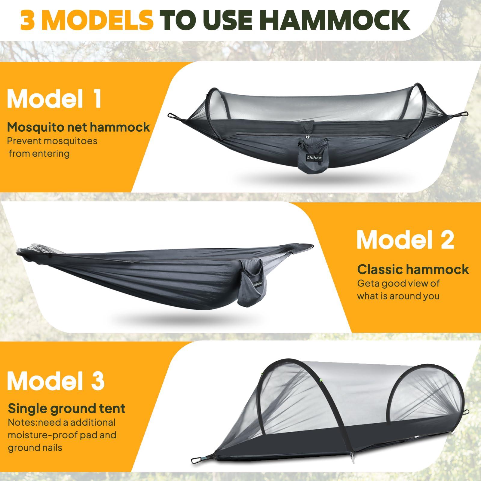 Chihee Chihee Ultra-Light Travel Camping Hammock Pop-up Net Hammock 660lbs Load Capacity,Breathable,Quick-Drying Parachute Nylon 2 Premium Carabiners,2 Tree Slings Included for Outdoor Backpacking Hiking