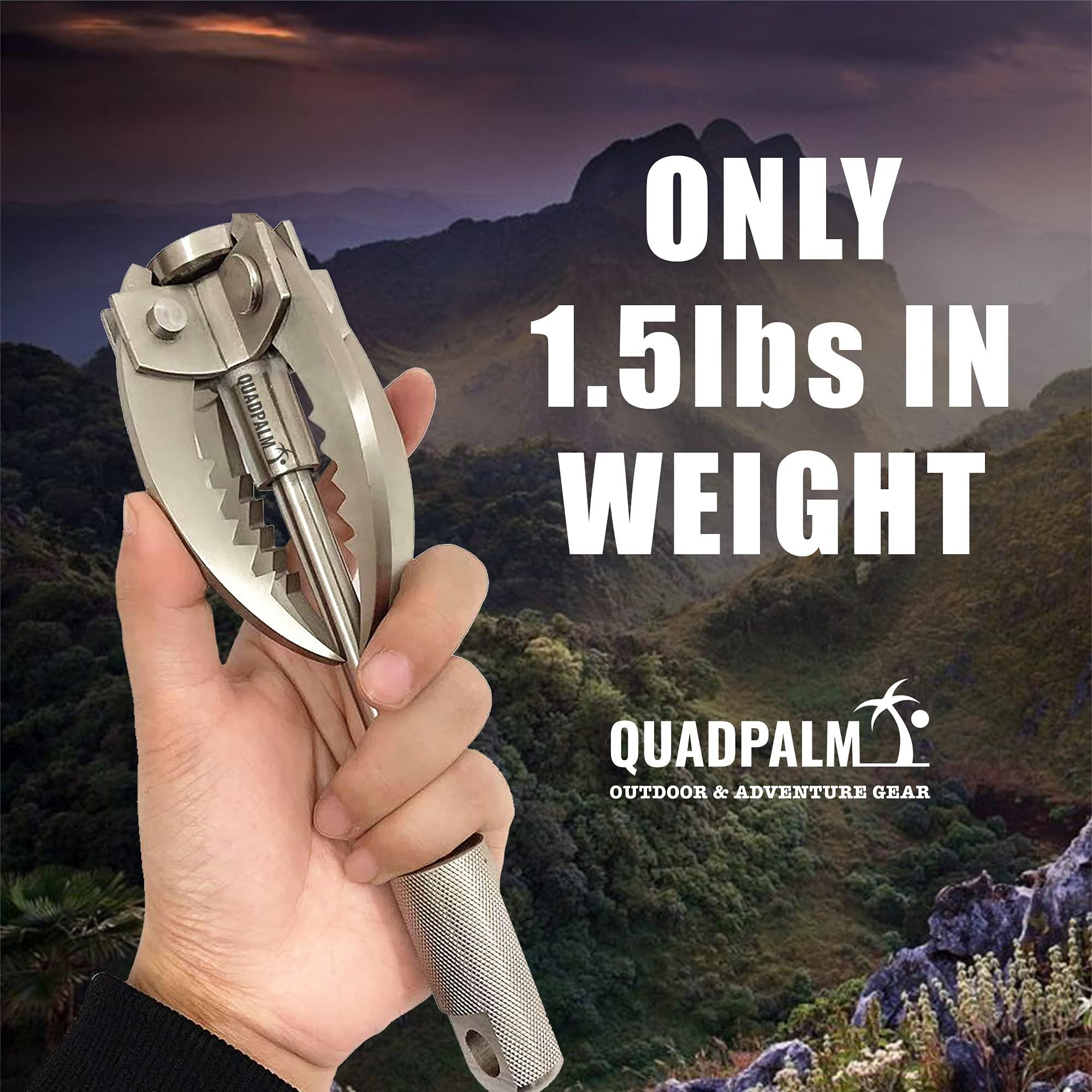 QUADPALM QUADPALM Grappling Hook and Blue Rope 10M (32ft) - Multifunctional Heavy Duty Survival Hook - 2 Locking Carabiner - 4 Stainless Steel Folding Claws - Survival Gear - Outdoors Camping Hiking Gear