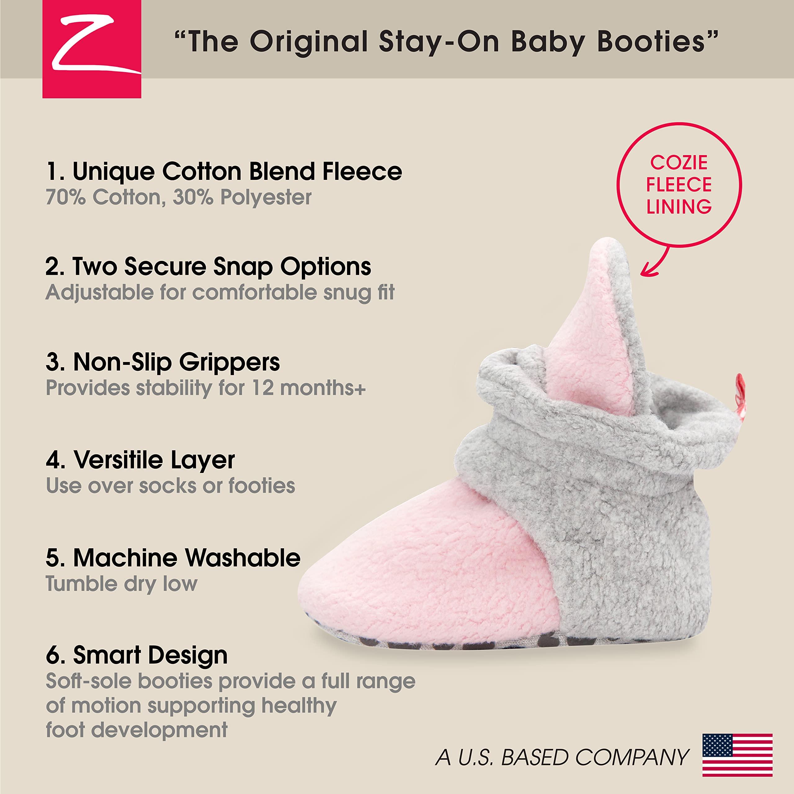 Zutano Zutano Unisex Cozie Fleece Baby Booties with Grippers, Baby Essentials, Baby Pink/Gray Heather, 24 Months
