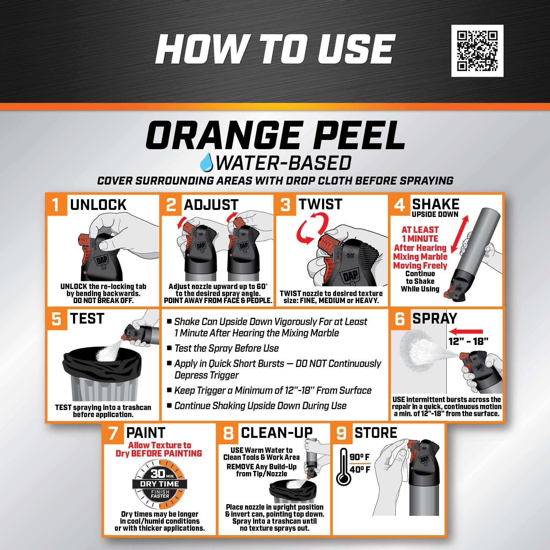 DAP DAP Spray Texture Orange Peel Water Based 2n1 Wall & Ceiling Texture Spray with Aim Tech Nozzle, White, 25 Oz (7079850005)