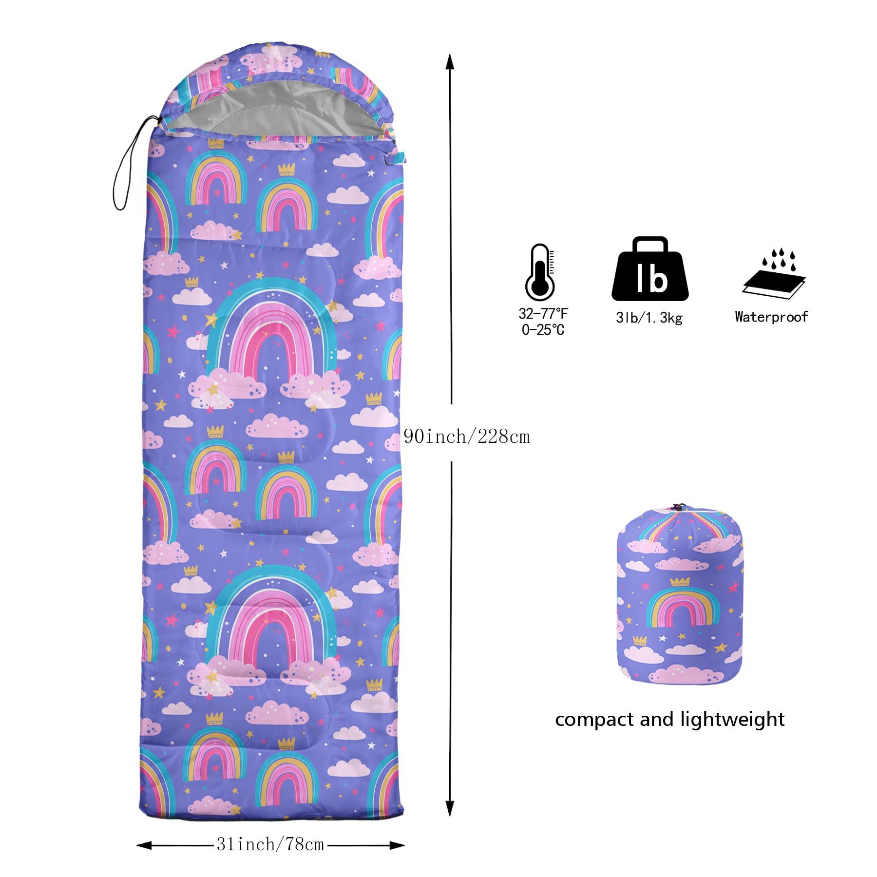 AILONEN AILONEN Rainbow Sleeping Bag for Girls Women, 3 Seasons Adult Teens Travel Camping Hiking Outdoor Waterproof & Lightweight Sleeping Bag,with Compact Carrying Bag