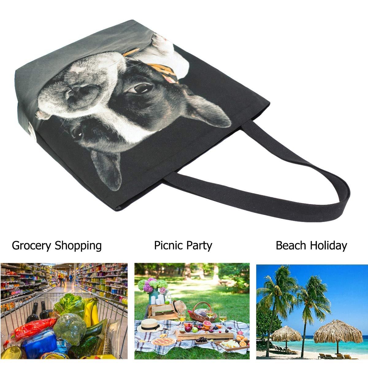 ZzWwR ZzWwR 3d Cute French Bulldog Extra Large Canvas Shoulder Tote Top Handle Bag for Daily Gym Beach Travel Shopping