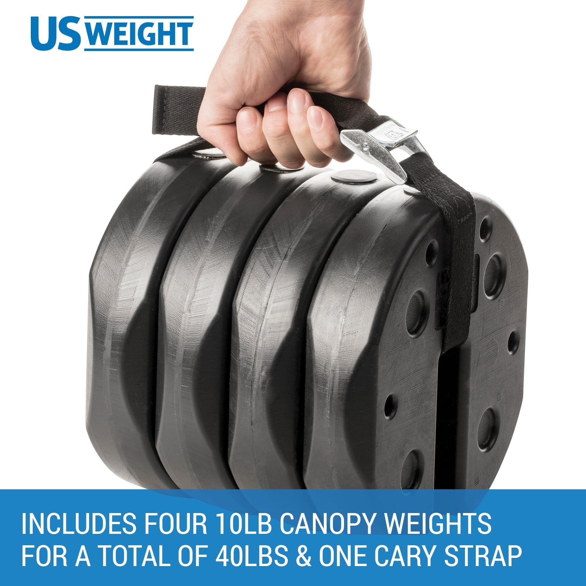 US Weight US Weight 40 Pound Canopy Weight Set of 4 and Carry Strap with No-Pinch Design - Easy Installation and Removal to Secure Tents, Canopies, and Umbrellas at Outdoor Events