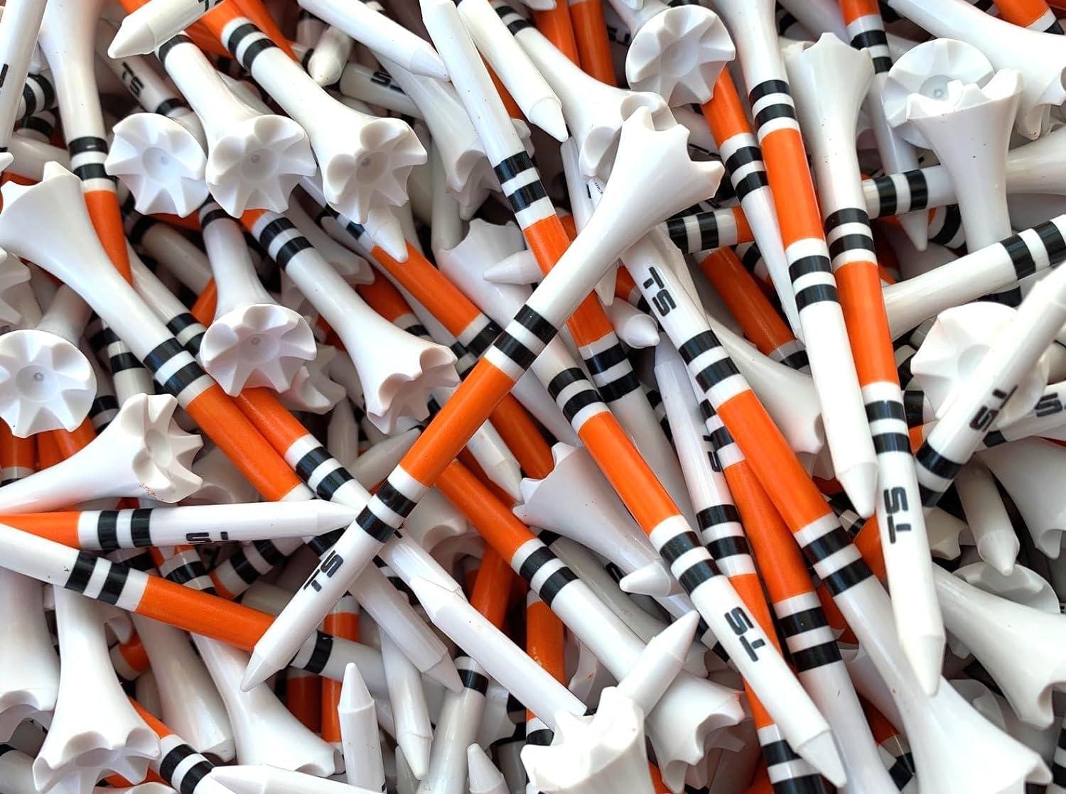 TRUESTRIKE TRUESTRIKE Premium USA Golf Tees 3 1/4 or 2 3/4-100 Plastic Golf Tees in Bulk (Orange and Black, 2 3/4")