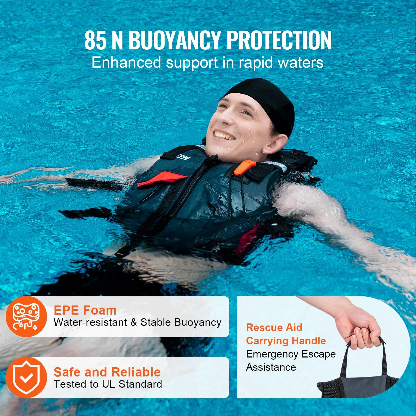 VEVOR VEVOR Life Vest for Watersports (PFD), Life Jacket with Waterproof Nylon & 85N Buoyancy, Life Vest/Jacket for Any Water Activity-Fishing, Kayaking, Surfing and More, Men and Women M
